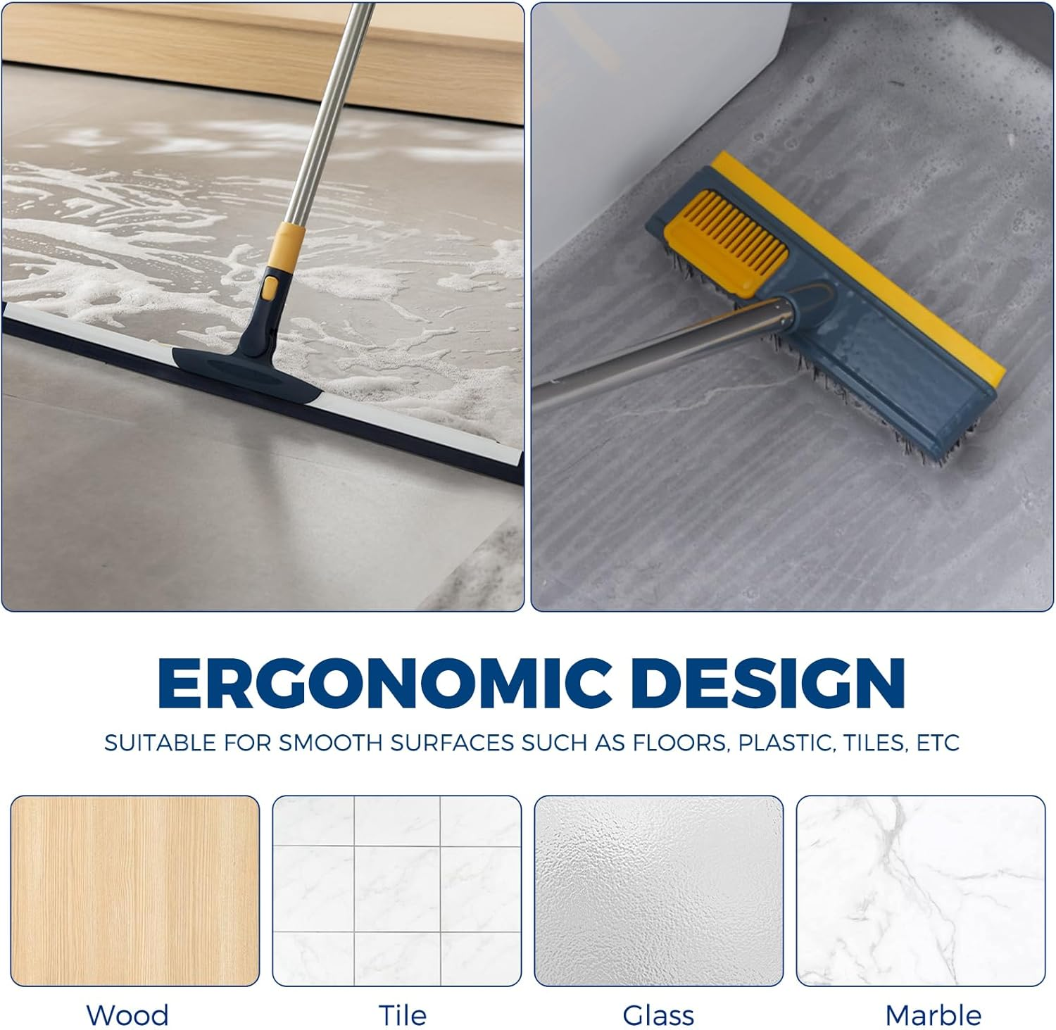 Woobroo Floor Squeegee and Floor Scrub Brush Set for Tiles, Cleaning Pet Hair, Sofa, Window, Carpet, Bathroom and Hard to Reach Corners image number 6