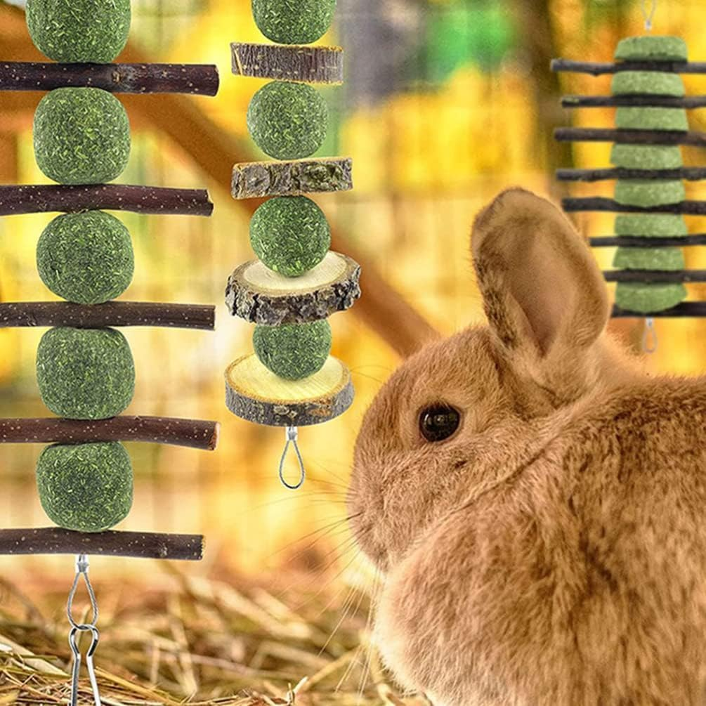 Bunny Chew Toys, Rabbit Chew Toys for Teeth Grinding, Natural Apple Wood Timothy Grass Cake Treats for Rabbits Guinea Pigs Chinchillas Bunnies Hamsters (3 Pcs) image number 1