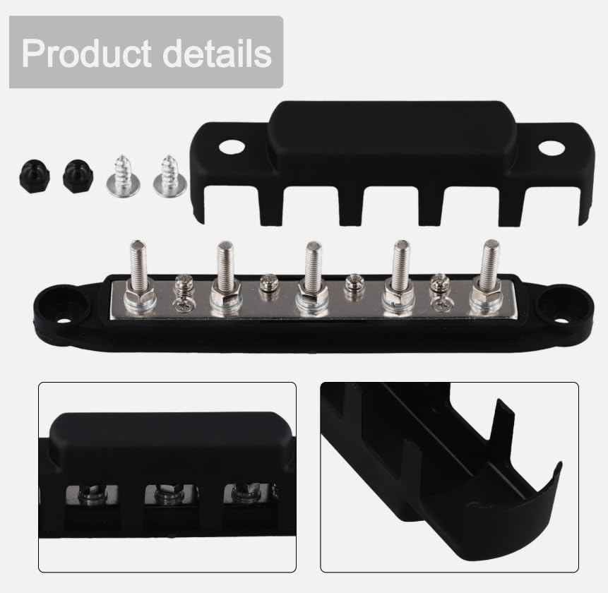 Power Distribution Block Bus Bar,1Pcs 5/16" M8 300AMP 12/24V Automatic Marine Electric Busbar 4 Stud Black Junction Block with Car Boat Marine Caravan RV&hellip; image number 6
