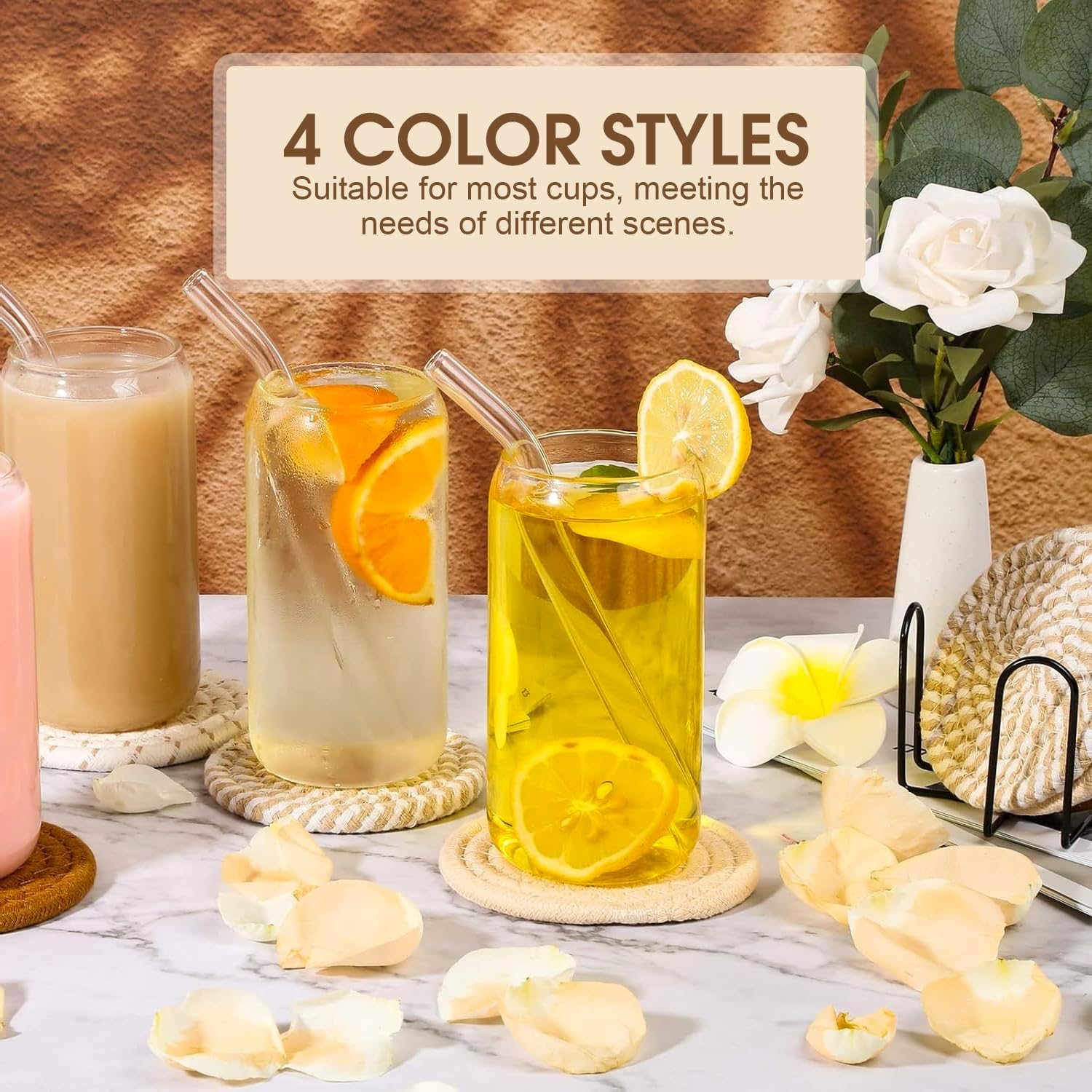 Sonicefit 8Pcs Drink Coasters with Holder, 4 Colors Minimalist Cotton Woven Coasters Set, Boho Absorbent Coaster Suitable for Various Cups, Ideal for Coffee Table, Bar Tabletop, Home Decor (Color 1) image number 3