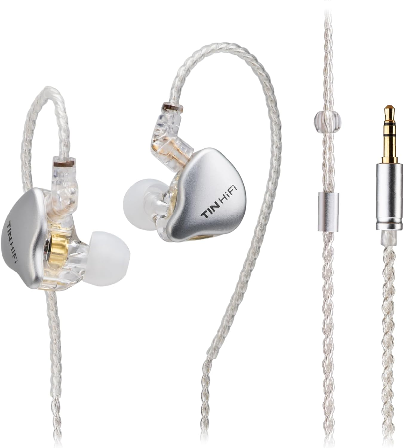 TINHIFI C1 in Ear Earphones, DLC Diaphragm Driver, Hifi Music and Immersive Gaming, Deep Bass, IEM Sleep Earphones Silver Type-C+Mic 2Pin