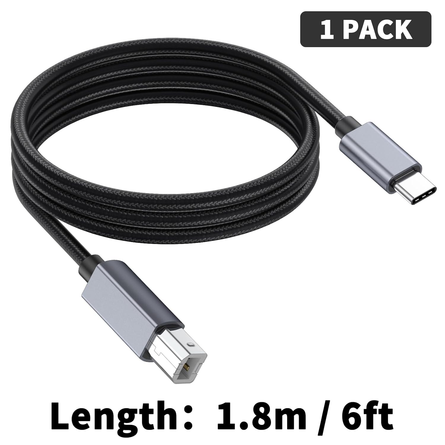 Danfetsoy USB C to USB B Printer Cable 6FT, USB B Male to USB C Male Printer Cable for Macbook Pro, Air, Yamaha Casio Digital Piano MIDI Controller DJ Controller, Printer, Scanner (1.8M/6Feet) image number 3