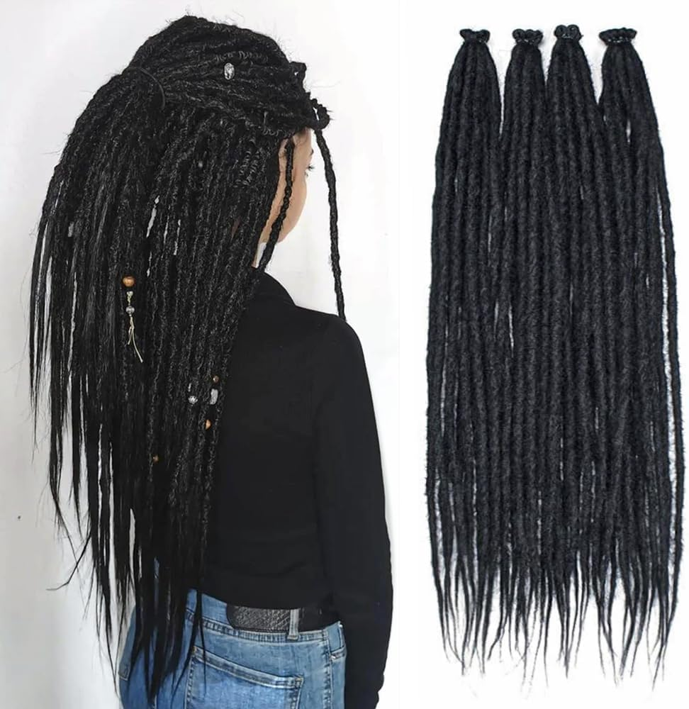 PORSMEER 24 Inch Dreadlocks Extensions 10 Strands Handmade Dreadlock Crochet Hair Braids Synthetic 0.6 Cm Hippie Straight Double Ended Dreads Goddess Locs Crochet Hair for Women (4#, Double-Ended)