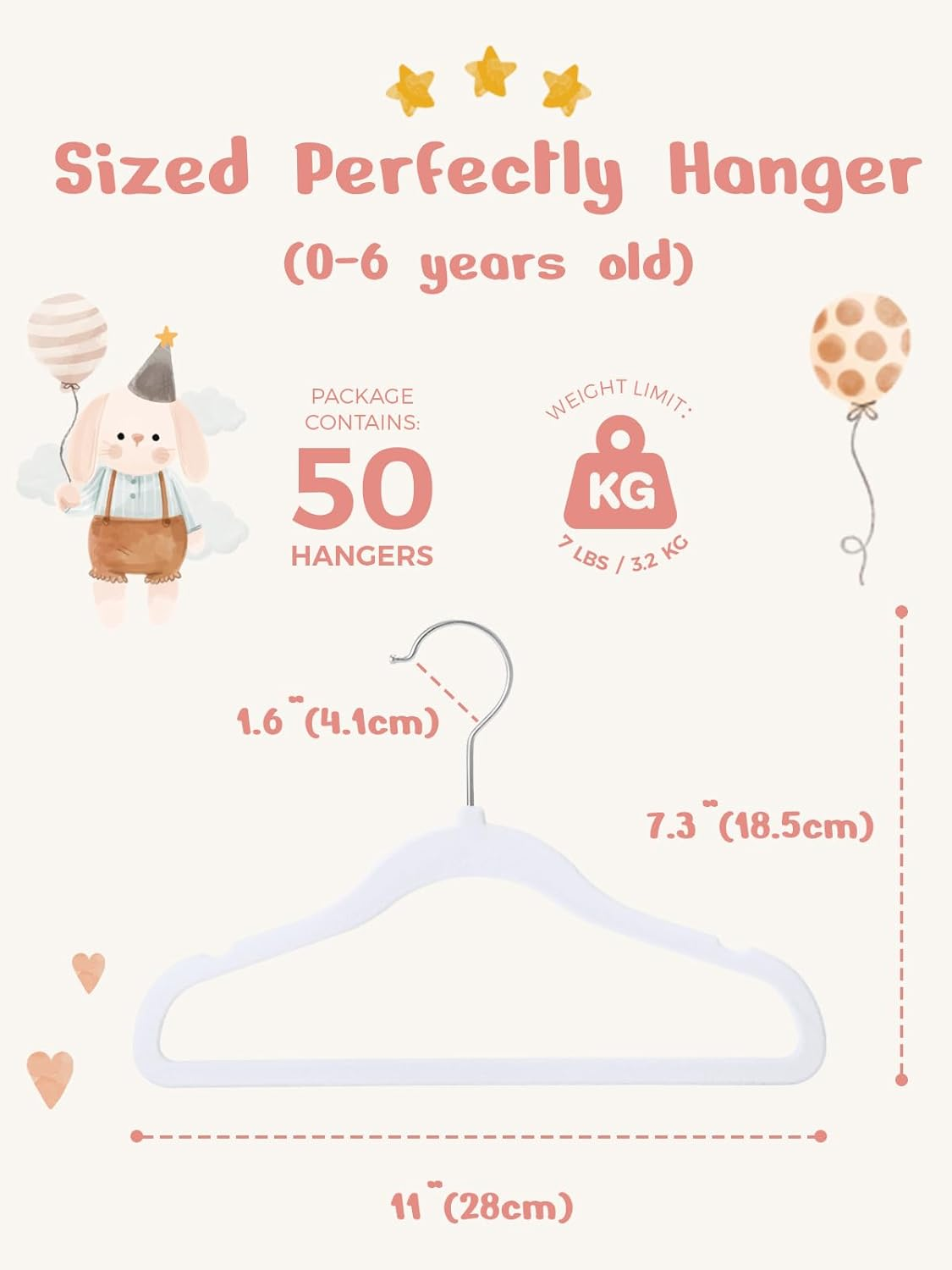 HOUSE DAY Velvet Baby Hangers 50 Pack, Premium Children'S Hangers for Baby, Infant & Toddler Clothes, Durable Non Slip Baby Felt Hangers White, 11 Inch Baby Hangers for Closet, Ideal for Everyday Use image number 4