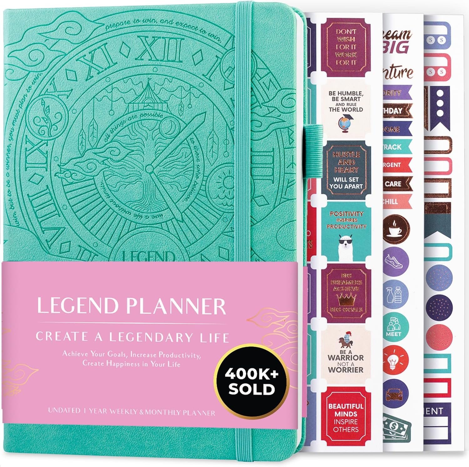 Legend Planner &ndash; Deluxe Weekly & Monthly Life Planner to Hit Your Goals & Live Happier. Organizer Notebook & Productivity Journal. A5 Hardcover, Undated &ndash; Start Any Time + Stickers &ndash; Mystic Gray