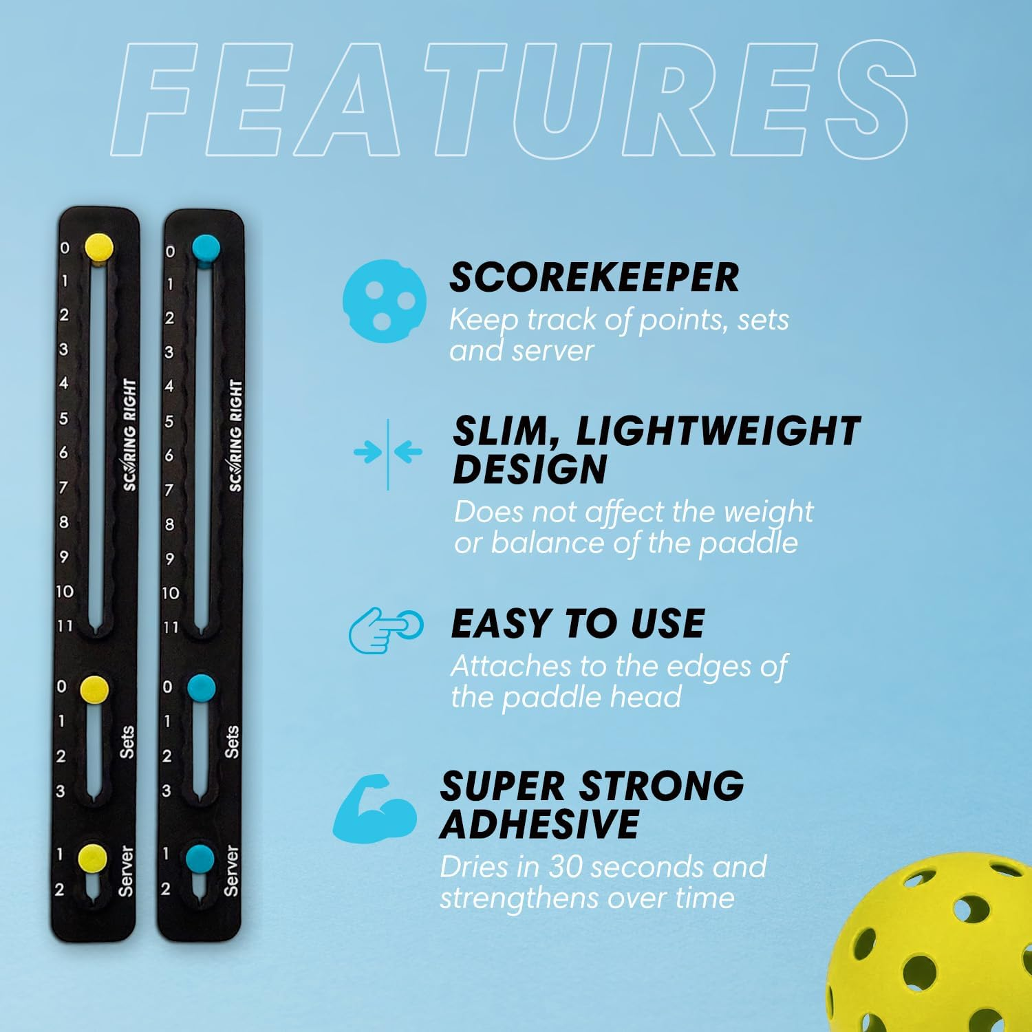 Portable Pickleball Paddles Scorekeeper, Easily Mounted Small Scoreboard to Keep Score of Points, Games, and Server, Lightweight Mini Score Keeper, Set of 2, 3.2G image number 1