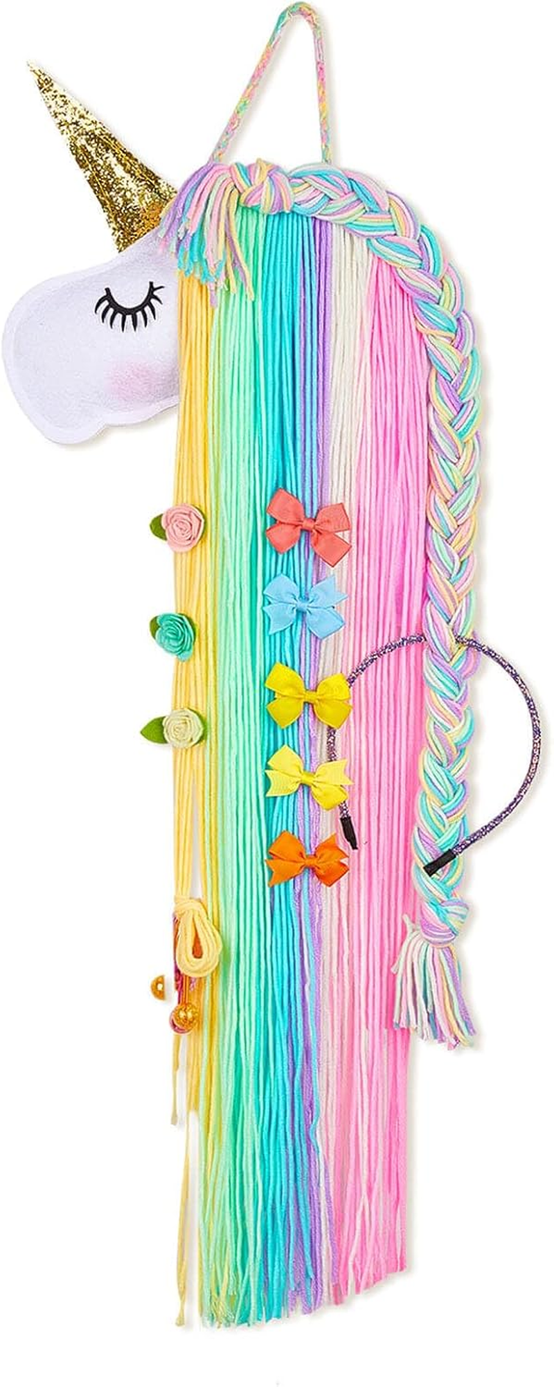 MHJY Unicorn Hair Clips Holder Rainbow Headband Holder Yarn Tassels Hair Bows Storage Unicorn Face Hair Band Organizer Girls Hair Accessories Decorations 1Pc image number 5