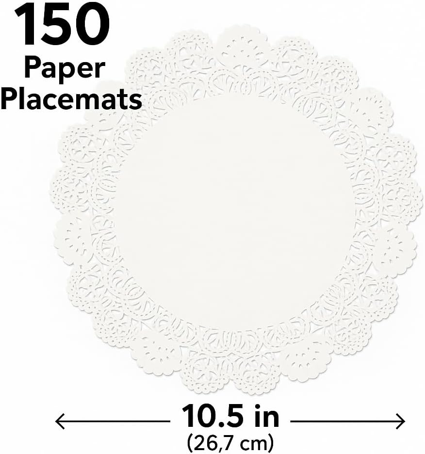 SYGELER 150 Pack White Paper Doilies,Lace Paper Placemat for Cake, Food, Dessert -Elegant， Disposable Lace Paper Doilies for Any Occasion(16.5Cm, 21.6Cm, 26.7Cm) image number 2