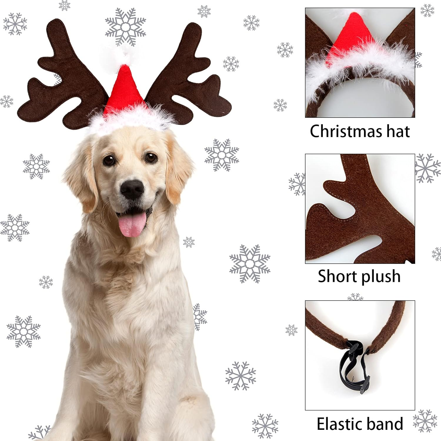 Christmas Dog Elk Reindeer Antler Headband Santa Hat Cap Pet Xmas Costume Headwear Adjustable Accessories for Cat and Puppy Small Dog image number 2