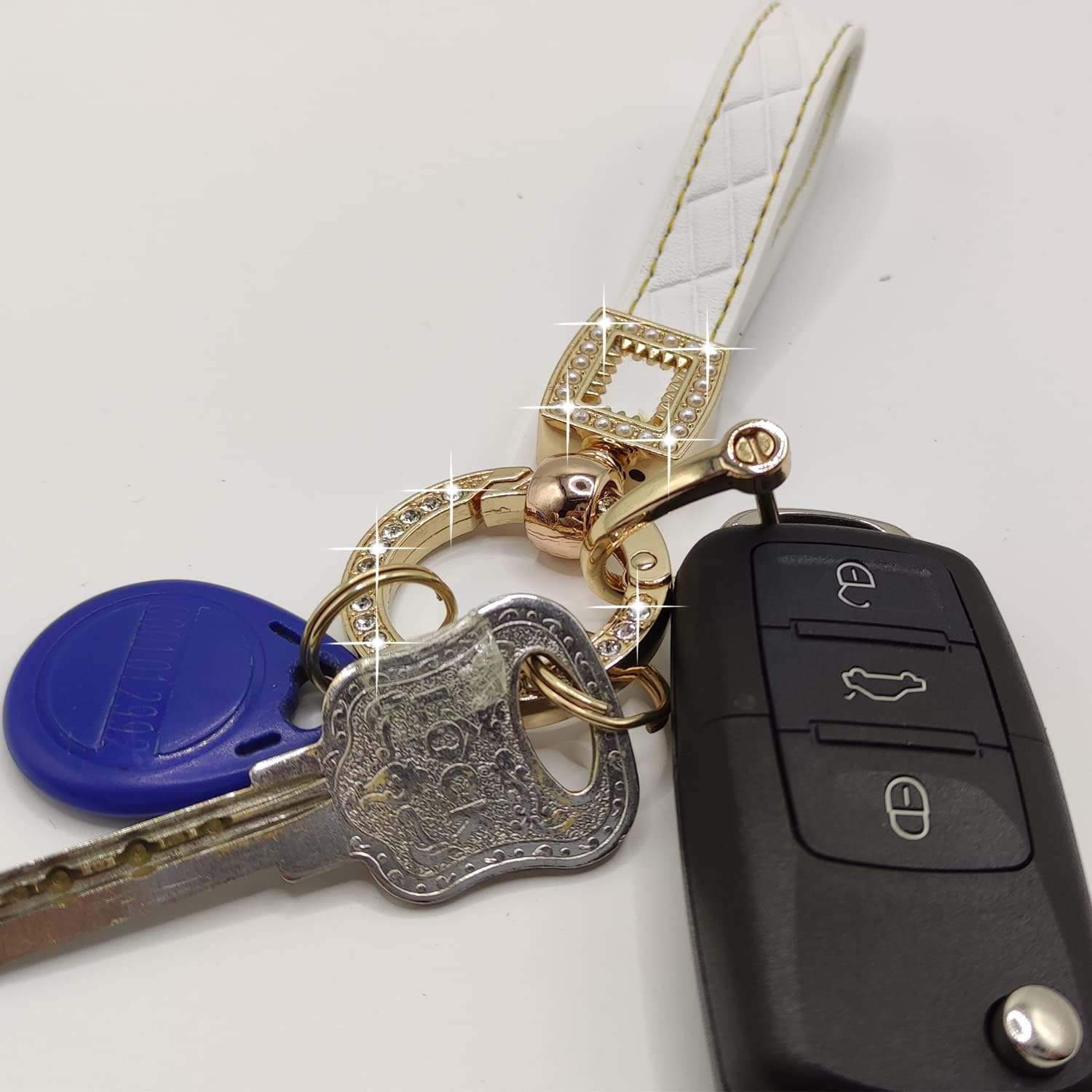 Daemson Microfiber Leather Car Keychain, Bling Diamond Keychains for Women, Car Key Fob Holder with 360 Degree Rotatable - Blue image number 3