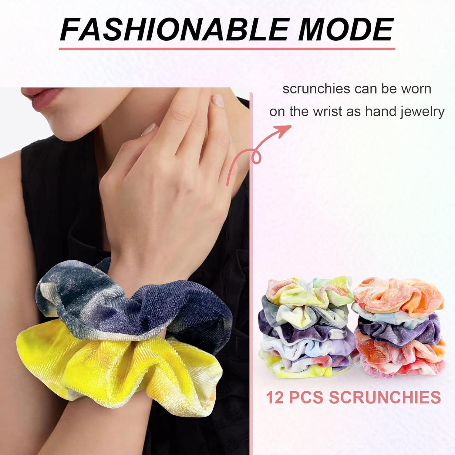 PROPOG Velvet Scrunchies for Girls, Hair Scrunchies for Women'S Hair Premium Scrunchie Elastic Hair Bands Tie Dye Scrunchy Hair Ties Ponytail Holders Hair Accessories for Girls Women 12 Colors image number 4