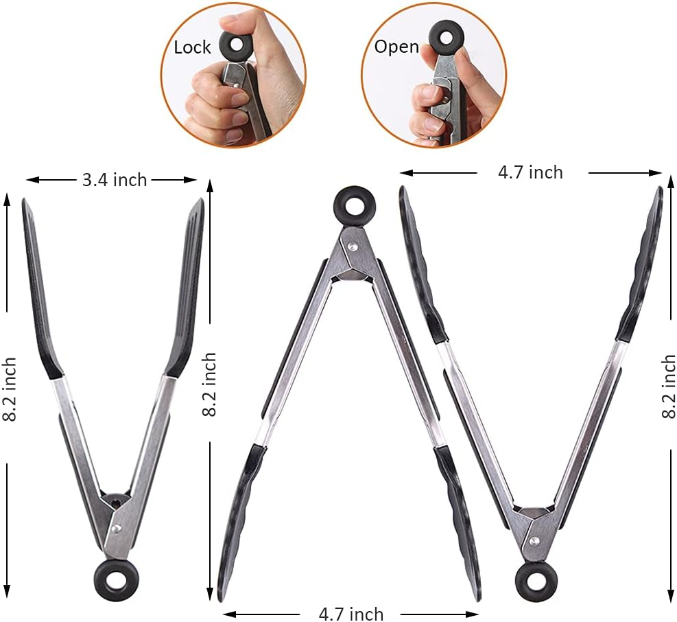 Mini Silicone Serving Tongs Set of 3, Small Kitchen Tongs (7 Inch) with Silicone Tips and Stainless Steel Handle, Cooking Tongs for Salads, Pasta, Steaks, Vegetables image number 1