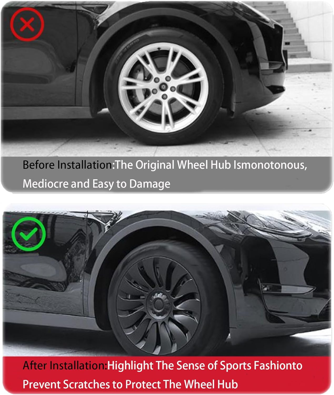 KAVANIC Fits for Tesla Model Y Wheel Cover Hubcap 19 Inch Matte Black Support Logo Symmetry Design (4 PCS) Uberturbine Style 2020-2024 Model Y Gemini Wheel Cover Replacement White KA4-MY-UT