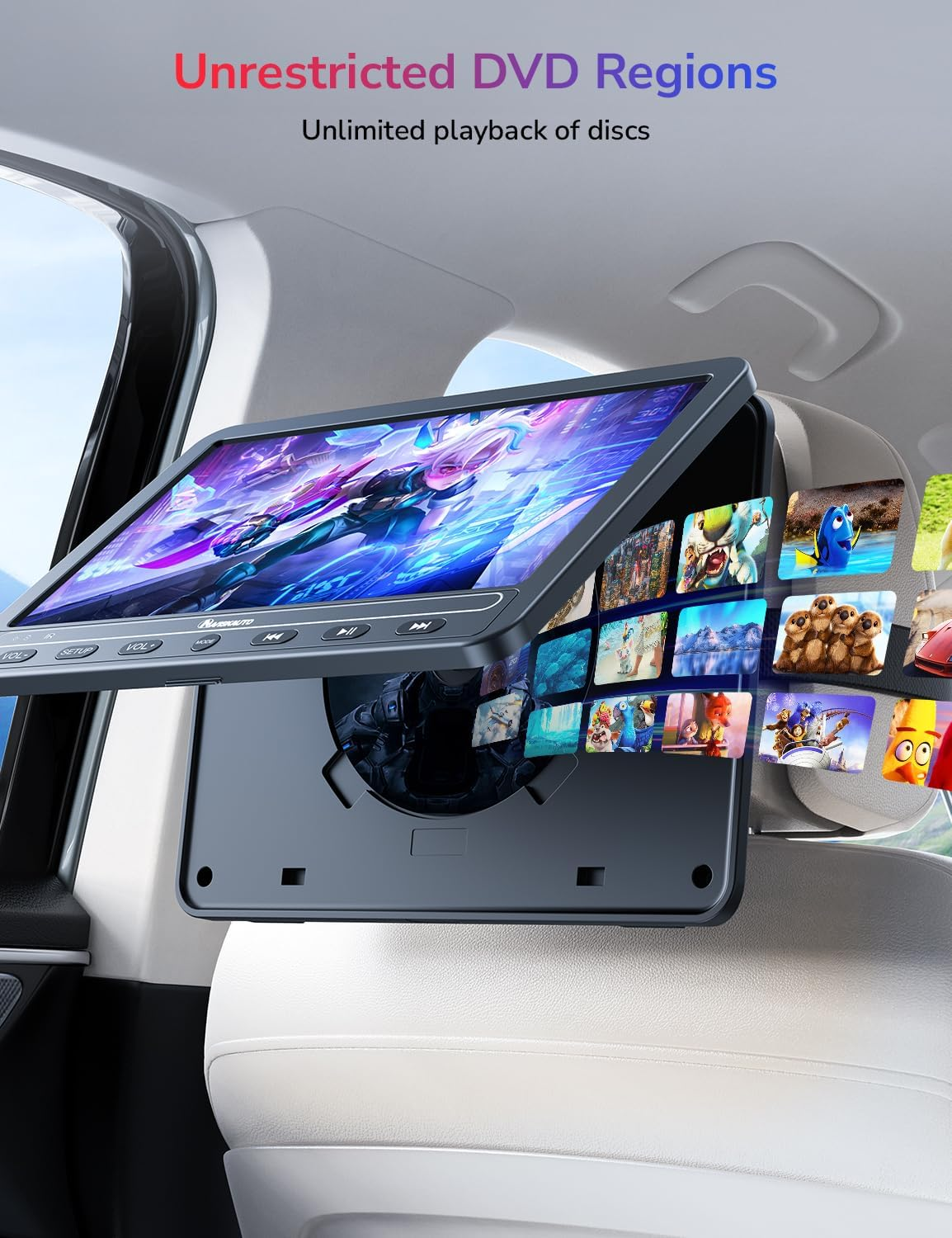 Gonavidio 10.1" Dual Portable DVD Players for Car with HDMI Input, 5 Hours Battery, Car DVD Player Support USB/SD Card, Play Same/Different Movies (2 X DVD Player) image number 6