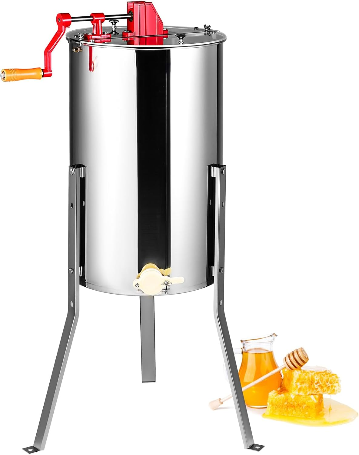 VEVOR Manual Honey Extractor, 2/4 Frames Honey Spinner Extractor, Stainless Steel Beekeeping Extraction, Honeycomb Drum Spinner with Lid, Apiary Centrifuge Equipment with Height Adjustable Stand