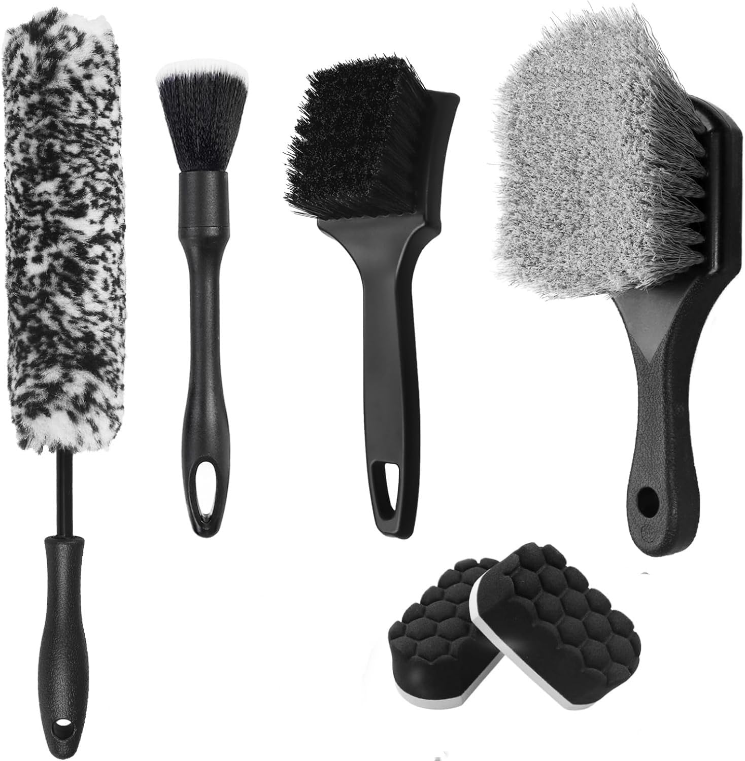6Pack Professional Wheel & Tire Cleaning Kit Scratch-Free Soft-Bristled Brushes, 360&deg; Bendable Design for Rims/Detailing, Includes Microfiber Pads & Double-Ended Detailing Brush ﻿ image number 2