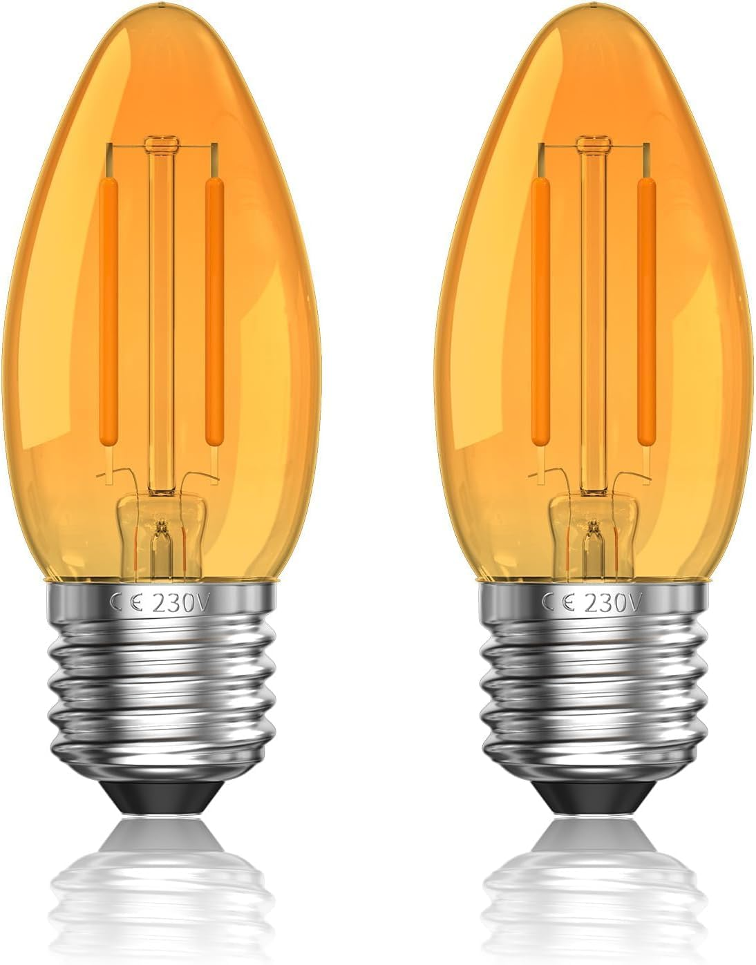 2W E27 LED Vintage Light Candle Bulbs - E27 Edison Screw LED Bulb Ultra Warm White 2200K C35 Dim Low Watt Light Bulb Amber Glass Orange Bulbs,Equivalent 20W,Non-Dimmable,2-Pack image number 2