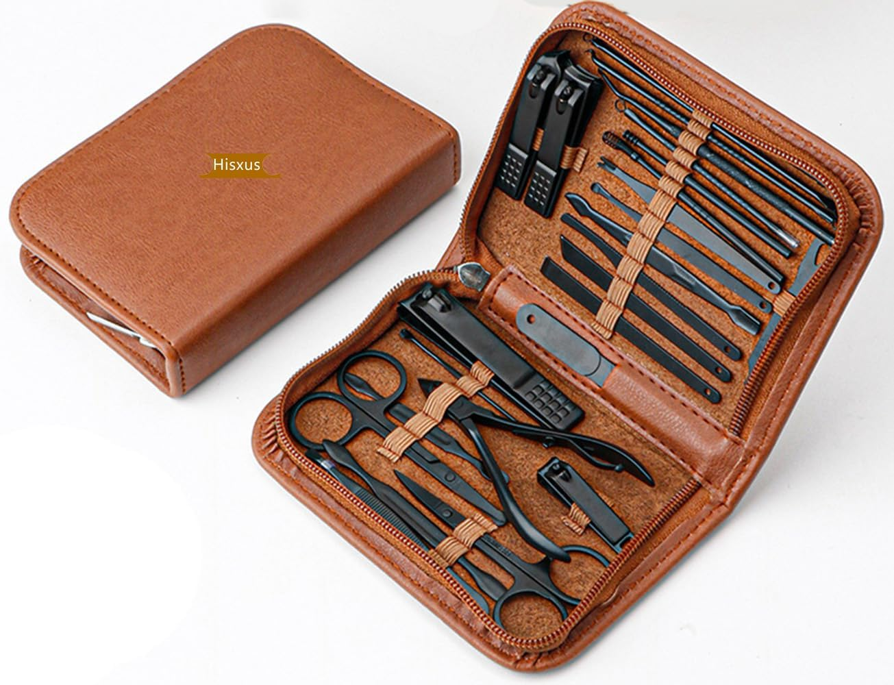 Hisxus Brown Manicure Set Professional Nail Clipper Kit-26 Pieces Stainless Steel Manicure Kit,Nail Care Tools with Luxurious Travel Case for Man&Women Gift image number 4