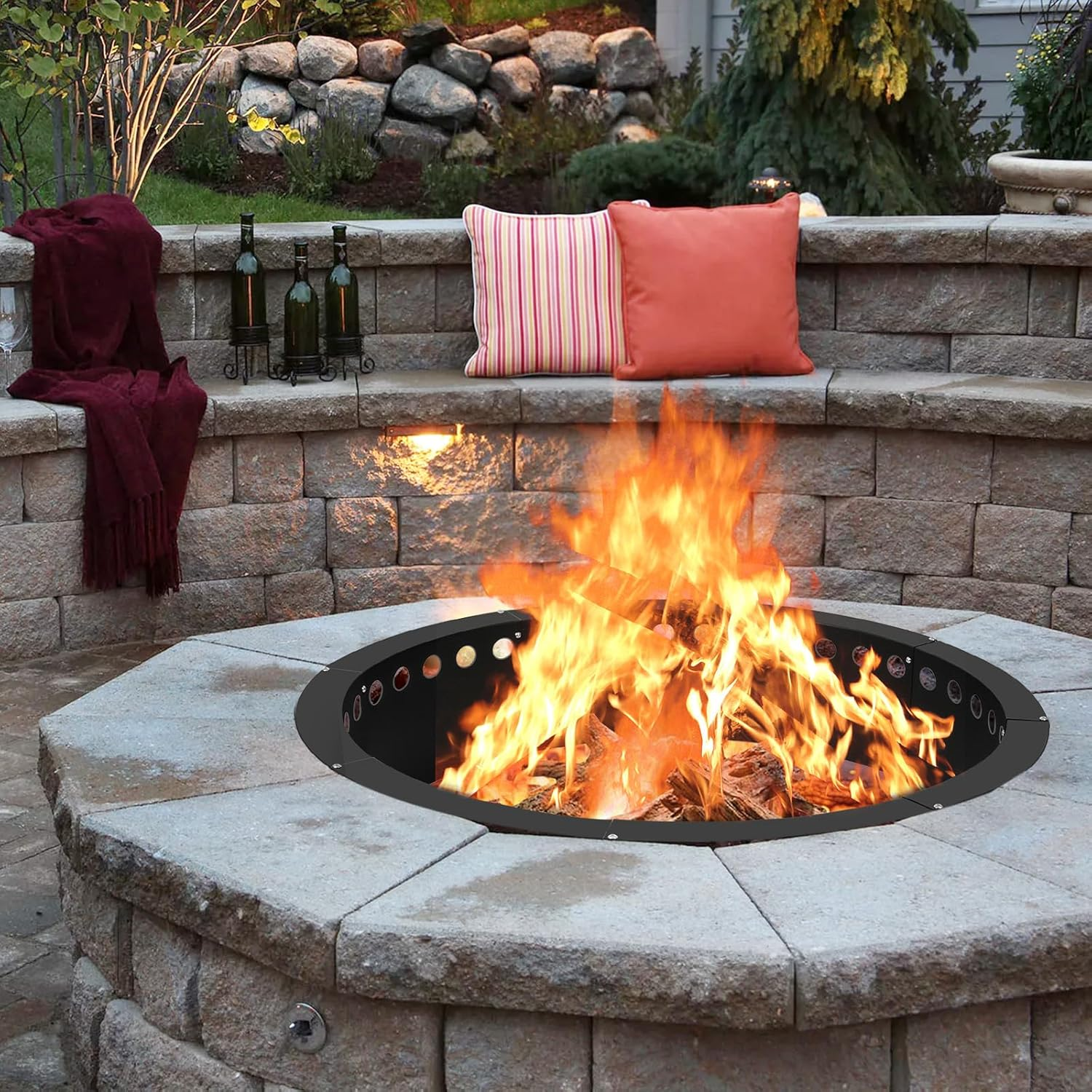 30 Inch Fire Pit Ring,Heavy Duty Metal Smokeless Permanent Large round Insert Firepit for Outdoor Fire Liner Wood Burning Heavy - 39 Inches image number 3