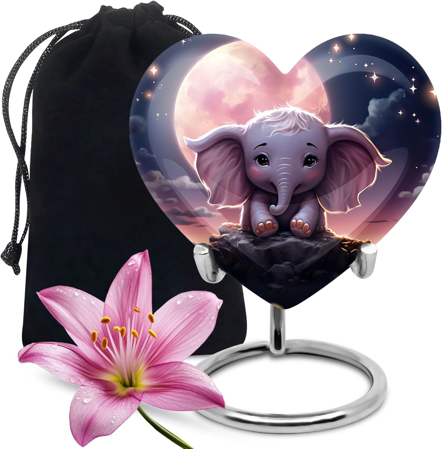 KARYLIZ Elephant Starry Night Dreamer Unique Heart - Funeral Urns for Adult Ashes Women - Celebrated Funeral Urns for Ashes - Urn for Burial in Ground Ashes Urn 8 Inch image number 5