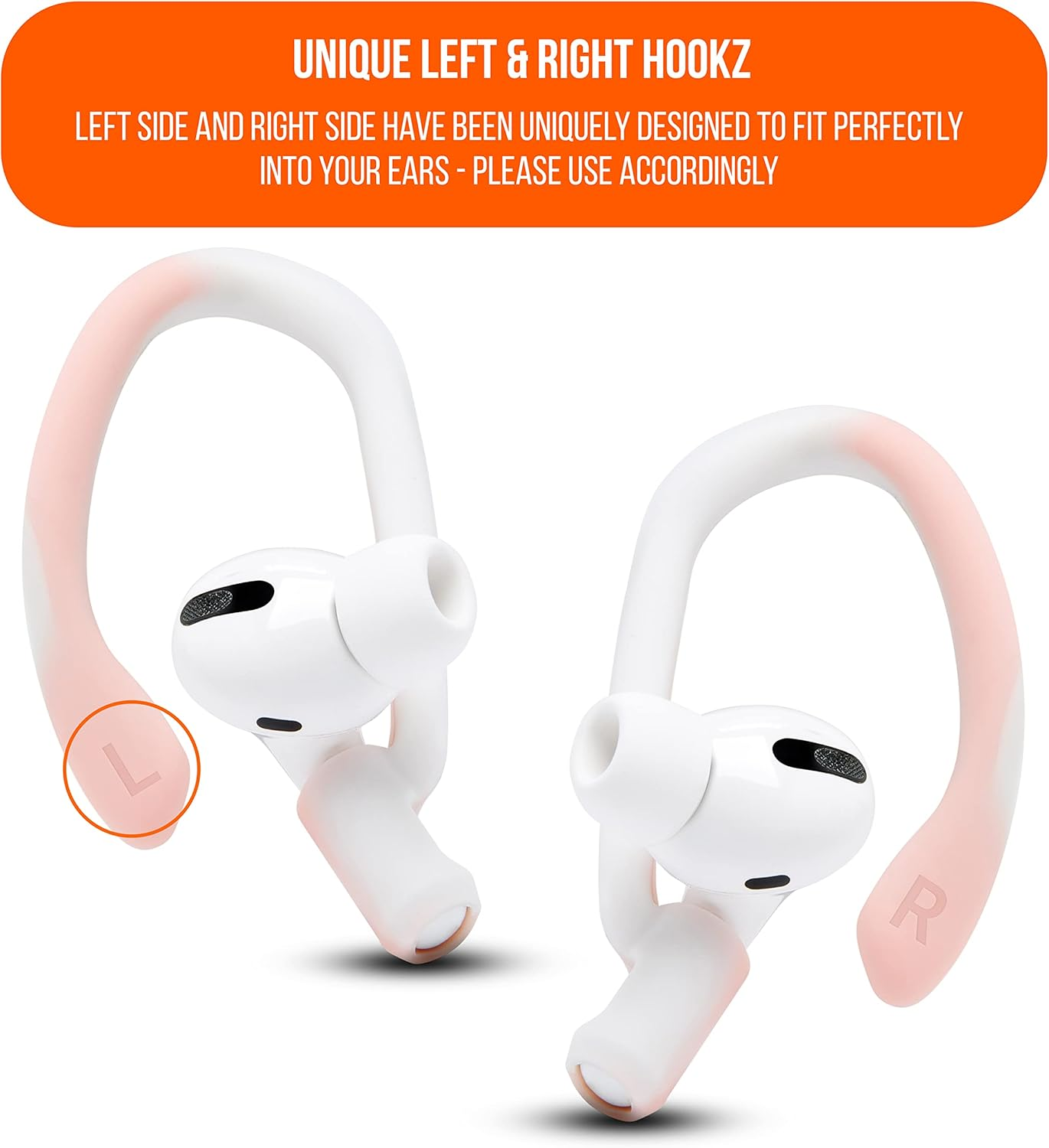 WC Hookz - Patented Upgraded over Ear Hooks for Airpods Pro 1, 2 & Airpods 1, 2 & 3- Two Size Pairs Included in Package, Unique Left & Right Hook, Made by Wicked Cushions | Pink Marble - Cyan Prism image number 6