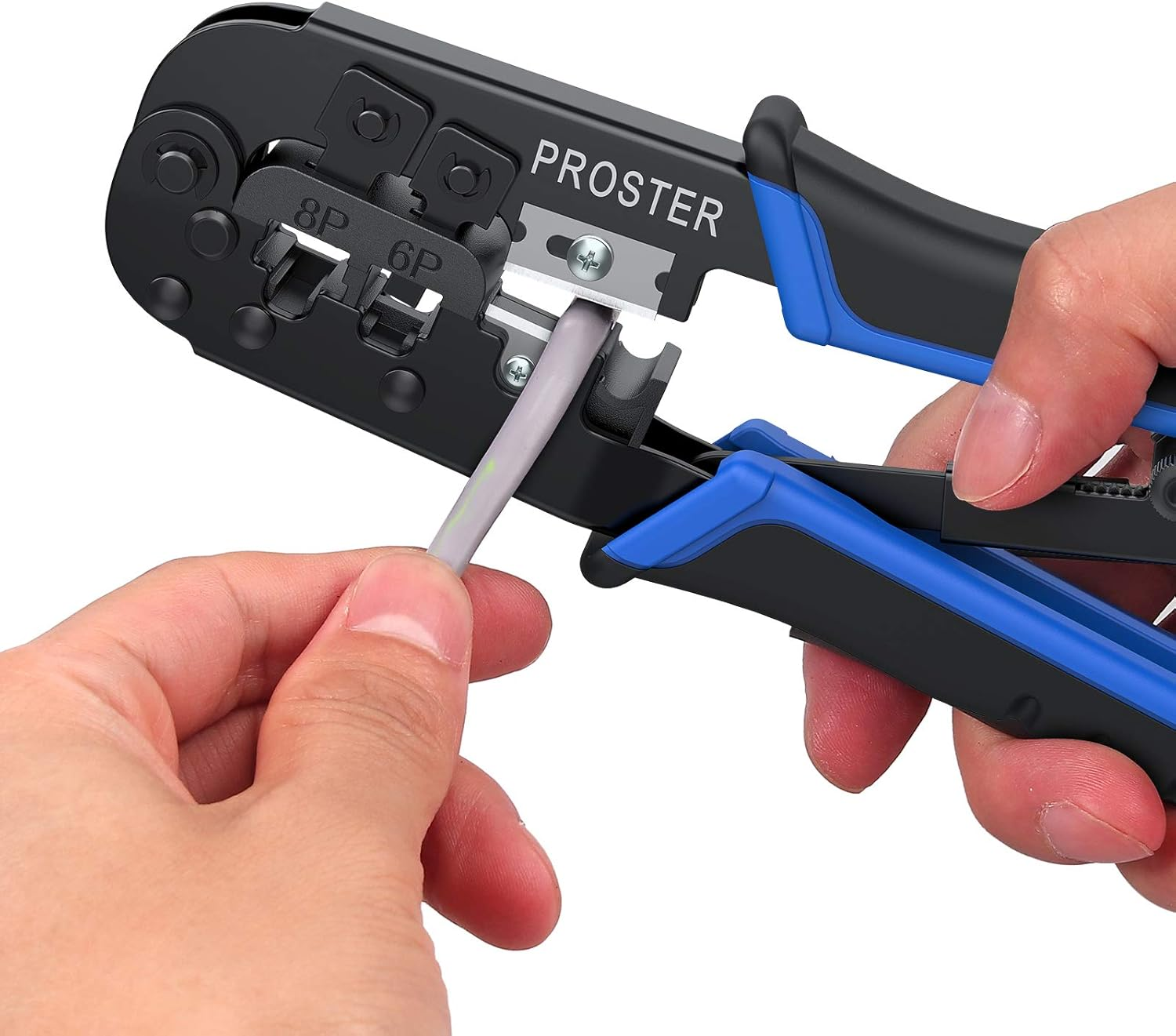 Proster RJ45 Crimping Tool Cat5 Cat5E Cat6 Crimper RJ-11, 6P/RJ-12, 8P/RJ45 Crimping, Cutting and Stripping Tool with 30 Pieces Connectors 30 Pieces Covers 100 Pieces Nylon Cable Ties and Wire