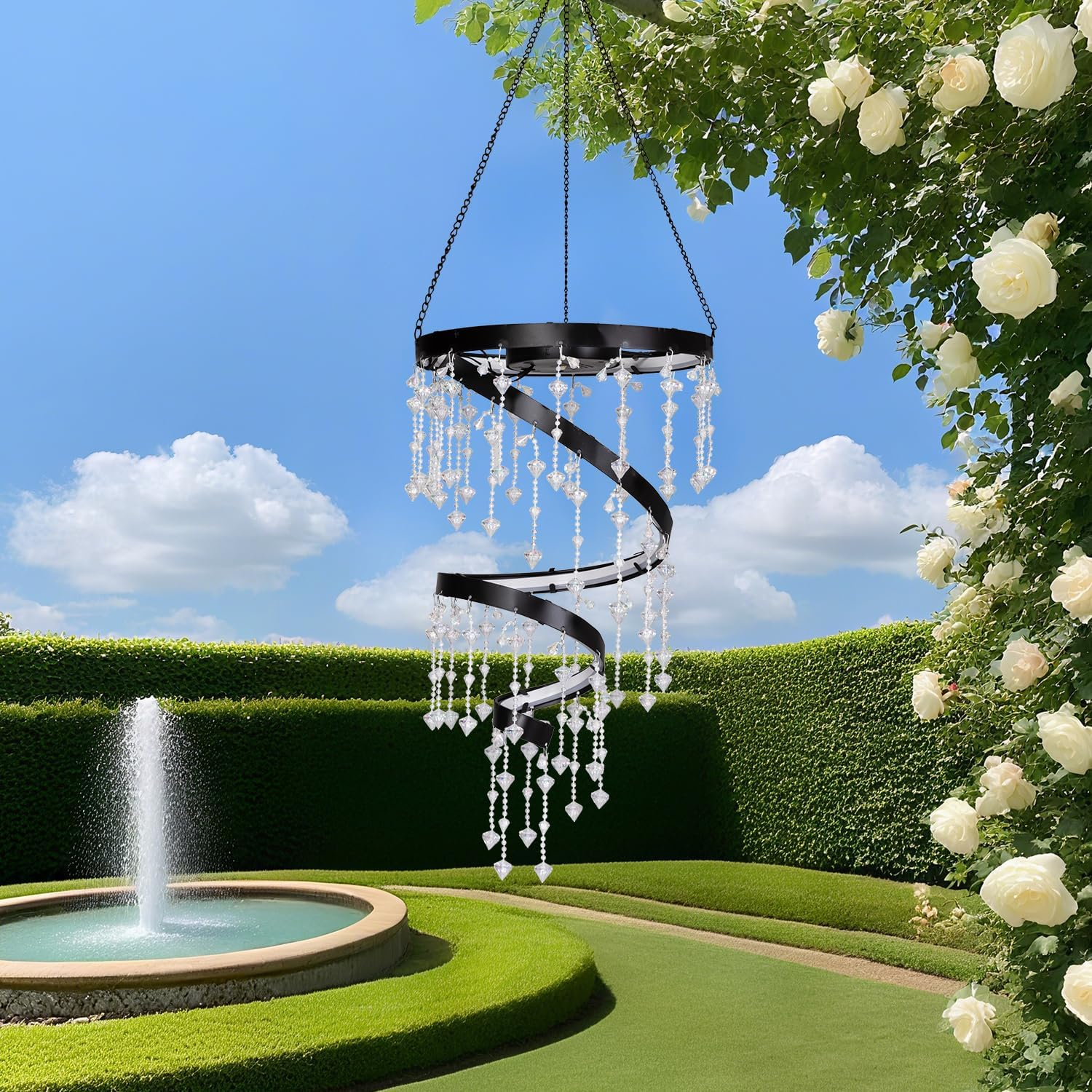 Solar Hanging Crystal Chandelier Outdoor Garden Decorative Lights Bright White 5Ft LED Strip Waterproof Hanging Lantern for Valentine Gifts Garden Gazebo, Party, Wedding Style 2 image number 6