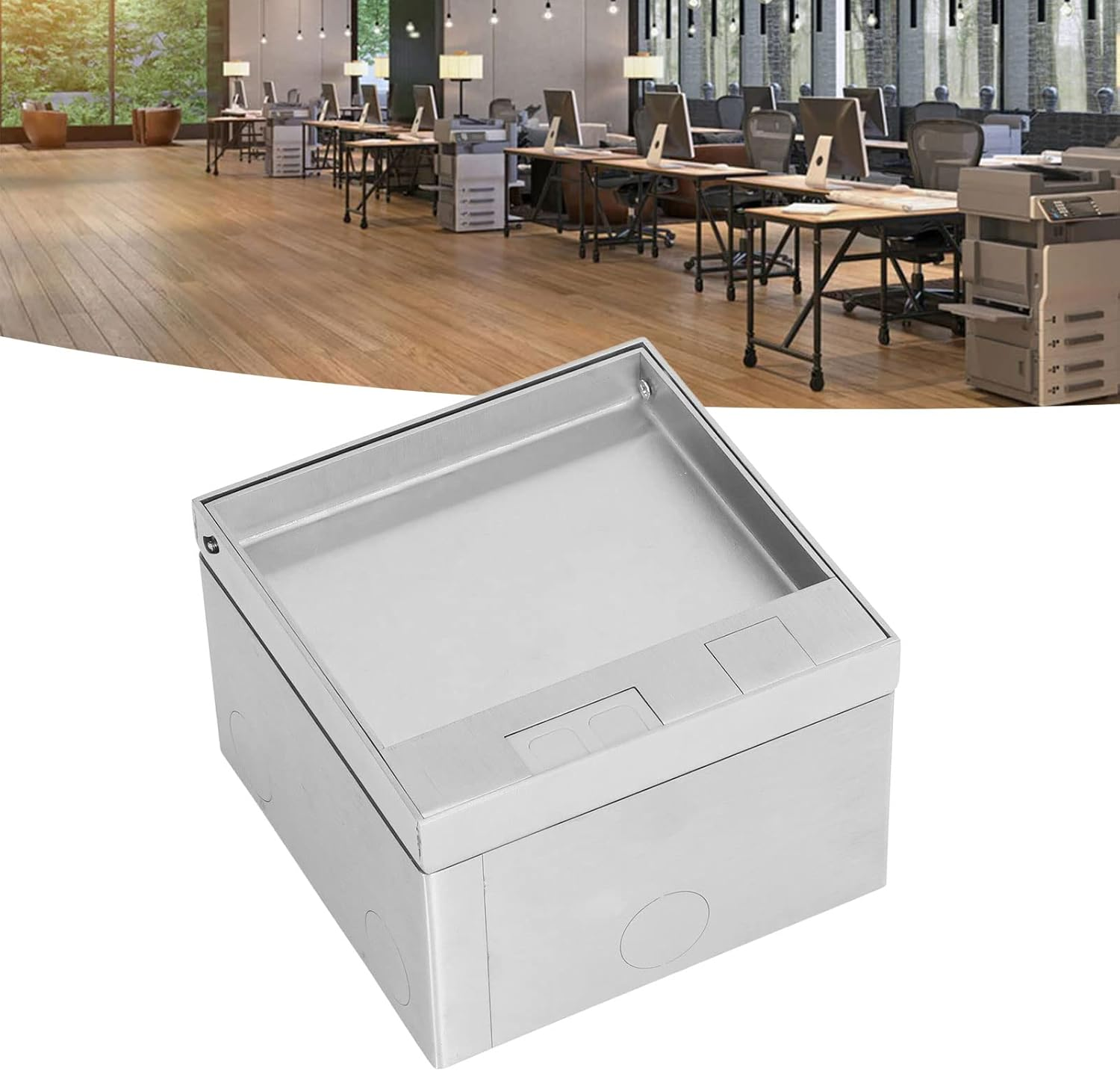Floor Electrical Outlet Box, AC250V 4000W Embedded Stainless Steel Cover Dual Outlets Electrical Floor Box, Waterproof Desktop Floor Power Socket Box with Junction Box image number 4