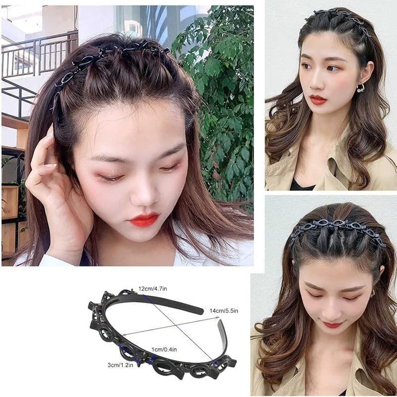 2Pcs Braided Headbands Double Layer Twist Plait Hairband,Bangs Hairstyle Twist Hairpin Headband,Double Bangs Hairstyle Hairpin Headband Korean Braided Headband,Double Layer Twist Plait Headband,Black image number 6