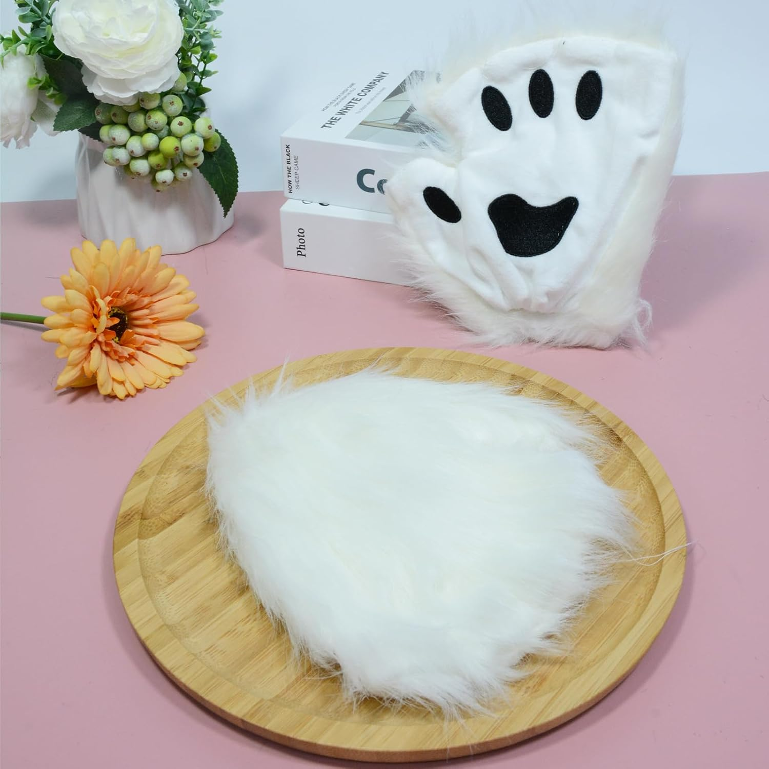 Furry Costume Wolf Costume for Girls Adult Kids Includes Fox Tail Plush Mask and Plush Paw Gloves Perfect for Halloween Costume Parties Christmas Events(White) image number 1