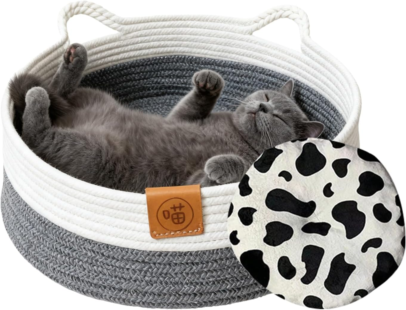 Cat Basket Bed | Cotton Rope Pet Supplies with Mat | Cute Kitten Bed Cat Basket | for Kitten Bunny Small Dog Pet Animal Toy Snack Storage Indoor Bedroom Living Room Dorm image number 5