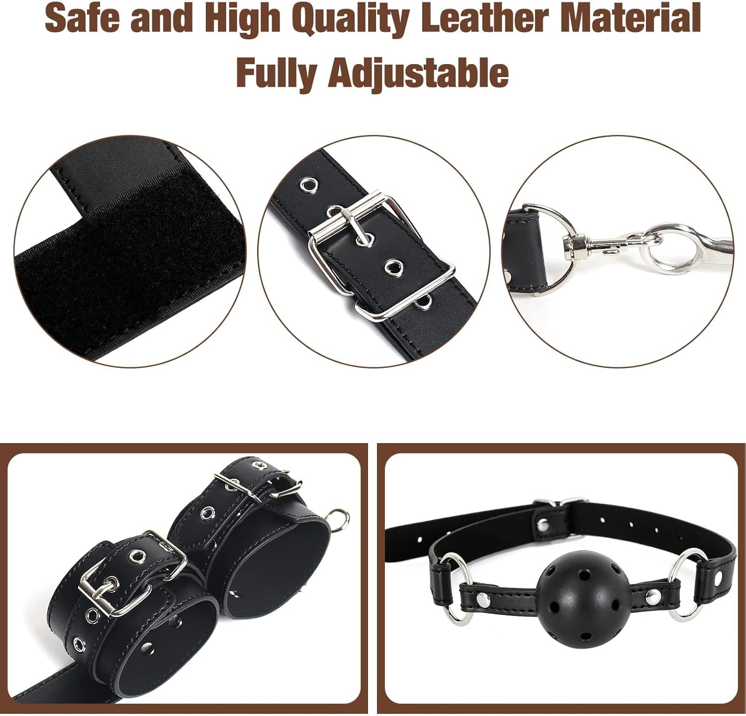 BDSM Anal Hook with Ball Gag, 2 in 1 Leather Sex Bondage Set Anal Trainer with Collar, Handcuffs & Adjustable Strap, Restraints Kit Role Play Butt Plug Fetish Slave SM Adult Sex Toys Unisex image number 5