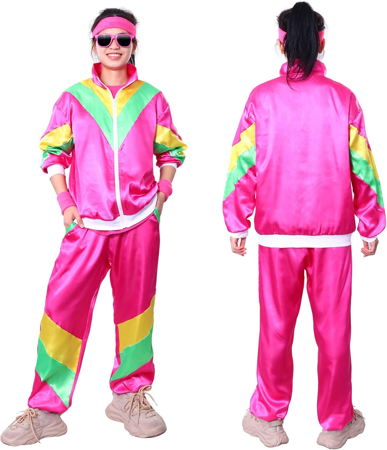 80S Fancy Dress Costume for Adults,80S Shell Suit Costume,90S Shell Suit Fancy Dress,Fashion Retro Tracksuit Outfit,90S Fancy Dress Costumes with Headband Wristbands Glasses image number 1