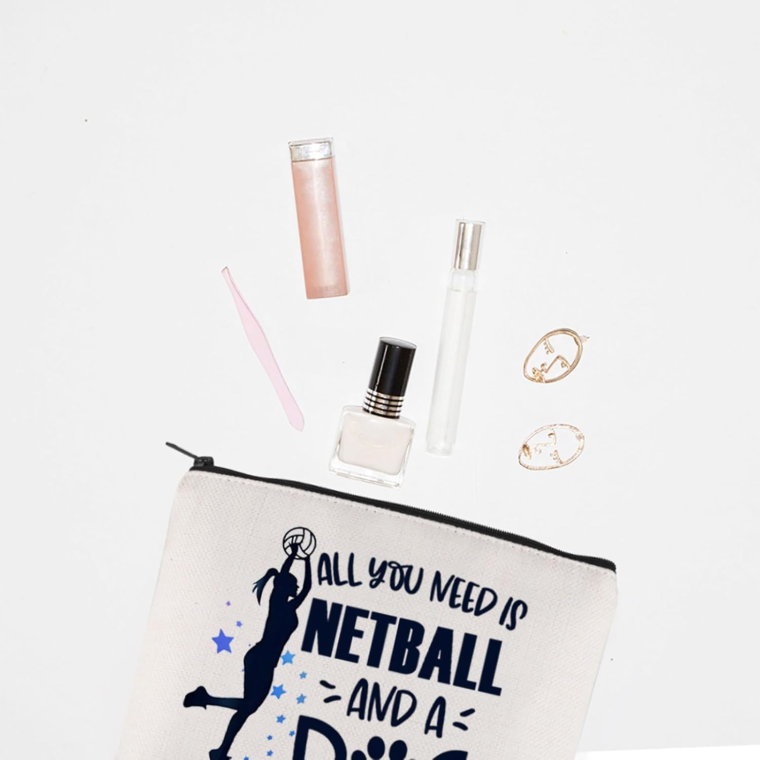 TGBJE Netball Girl Gift Netball Player Gift Dog Owner Gift All You Need Is Hockey and a Dog Makeup Cosmetic Bag for Dog Lover, Netball Dog Bag, All image number 5