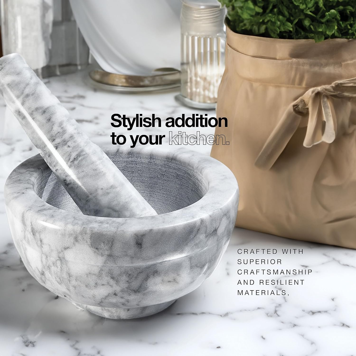 Sagler Mortar and Pestle Set - Small Grinding Bowl Container for Guacamole, Spices, Salsa, Pesto, Herbs - Best Mortar and Pestle Spice and Pills Crusher Set, Holds up to 2.5Oz - 3.75X2&rsquo;&rsquo;, Marble Gray image number 1