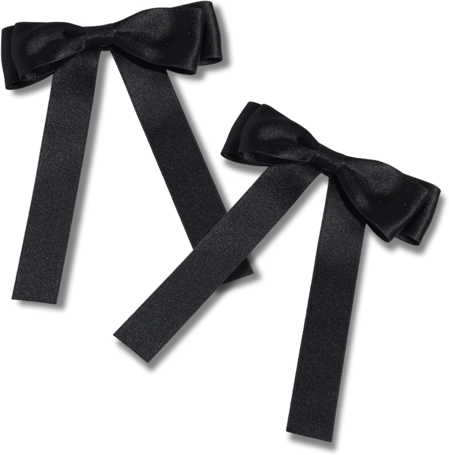 Elegant Black Satin Hair Bow for Women &ndash; 2Pcs Ribbon Bow Clip - Half Up, Ponytail, and Braided Hairstyles &ndash; Fashionable Hair Accessories for Daily Wear, Parties, and Special Occasions (Black)