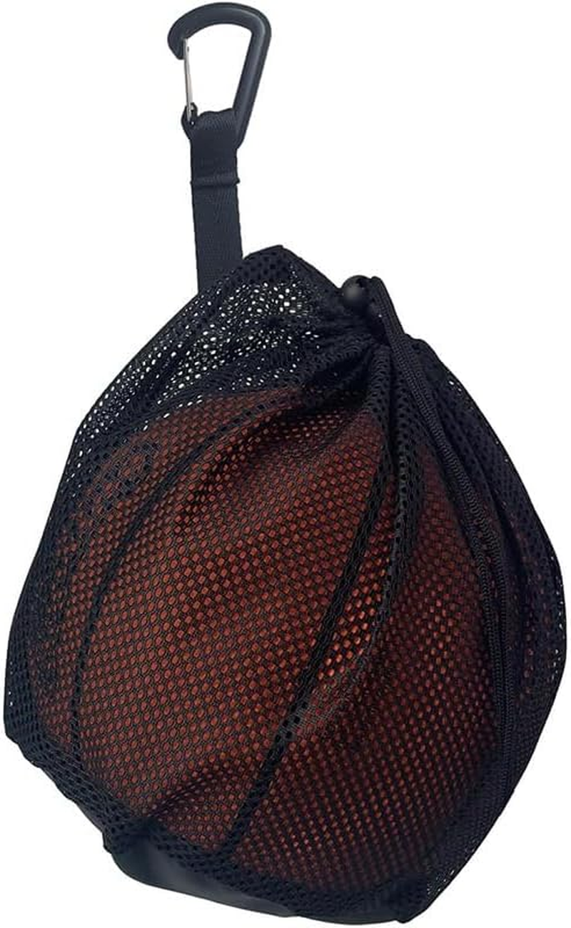 1Pcs Volleyball Mesh Bag with Clip - Single Ball Storage Holder, Drawstring Sling Back for Carrying Basketball, Soccer, Football