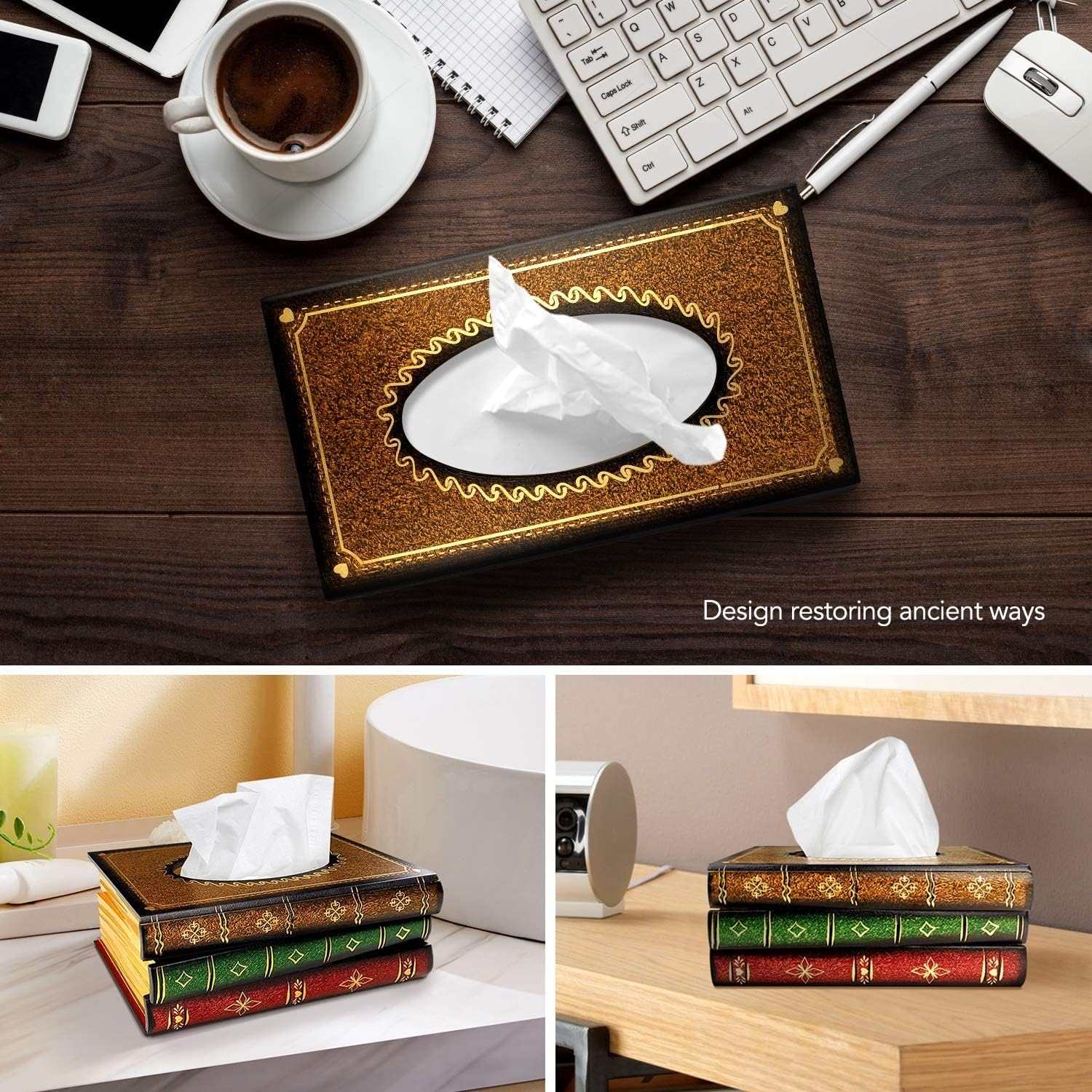 Vintage Wooden Antique Book Tissue Holder Dispenser/Novelty Napkin Paper Holder Box Cover for Book Reader Lover at Home/Office/Car Automotive Decoration image number 4