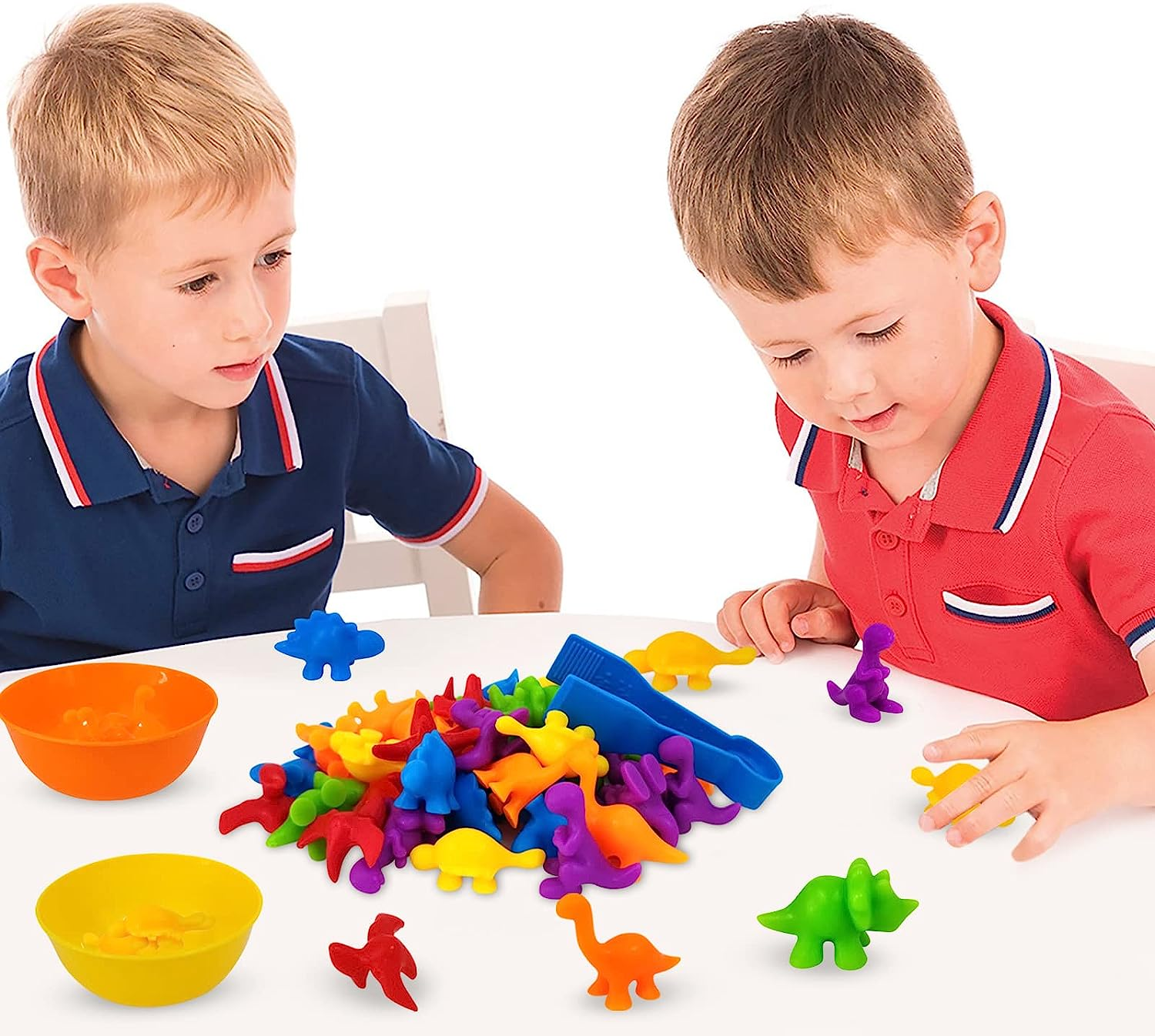Rainbow Dinosaur Sorting Toy, YEESON 56 Pcs Counting Dinosaurs Toys Set, Dinosaur Counting Matching Game for Kids with Sorting Bowls and Tweezers Suitable for Toddlers and Preschoolers image number 2