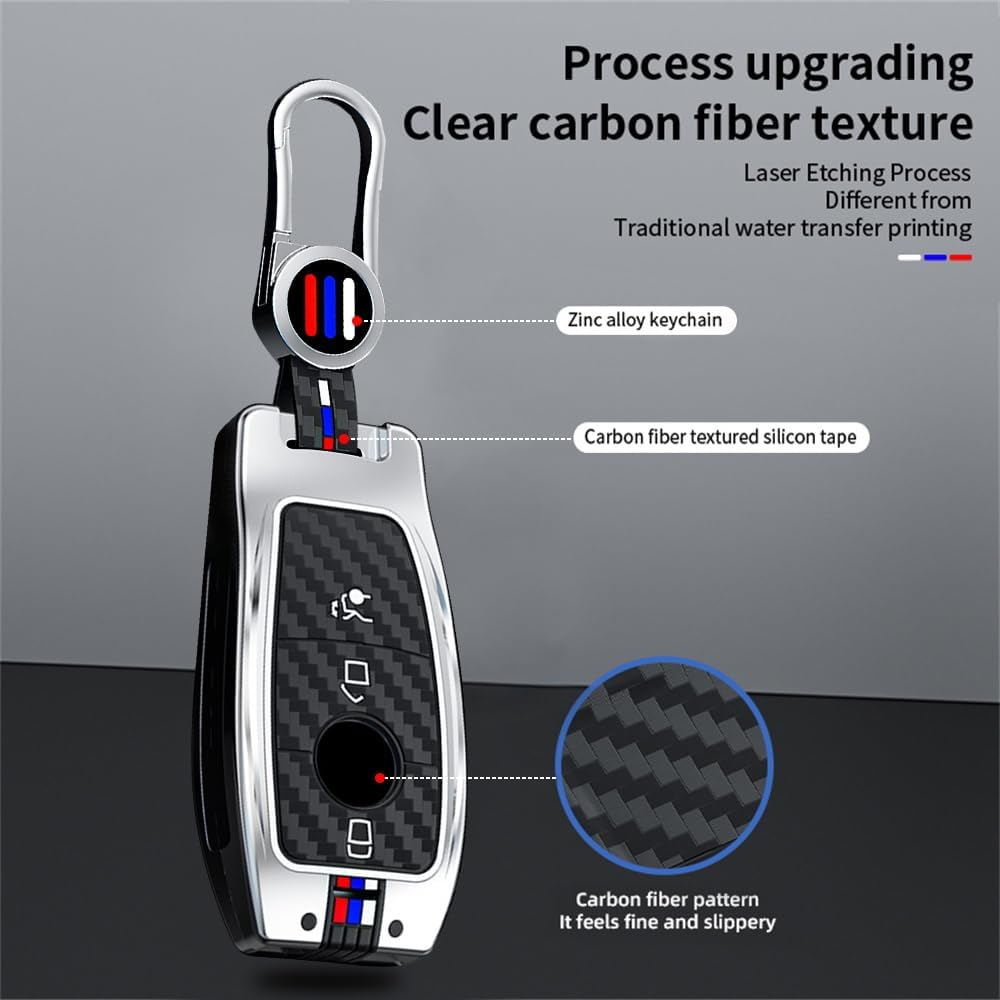 Ontto Luminous Car Key Fob Cover Fit for Mercedes Benz a C E-Class E300 E400 E63 S-Class CLA GLA GLE GLC GLK AMG Key Holder Meatl Silicone Smart Shell Case Keyring Keychain Accessories Black B - A (2 Buttons)-Silver image number 5