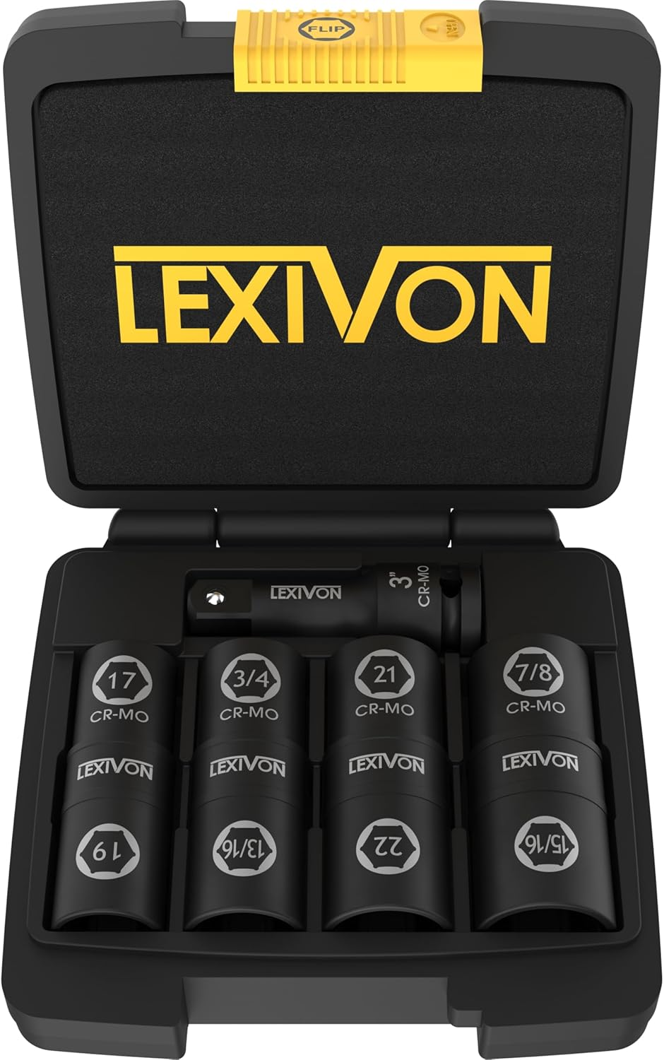 LEXIVON 1/2-Inch Impact Socket Set, 6 Total Lug Nut Sizes | Innovative Flip Socket Design, Covers Most Commonly Used Inch & Metric Wheel Nuts | Cr-Mo Steel, Full Impact Grade (LX-111) image number 4