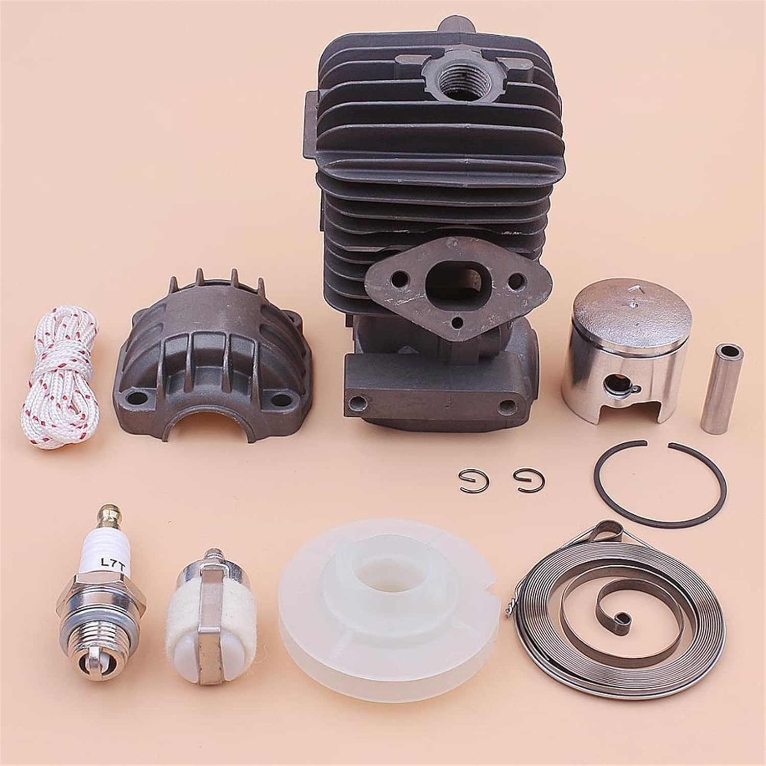 34Mm Cylinder Piston Engine Pan Base Kit for 2500 25Cc Recoil Starter Pulley Spring Rope Spark Plug Chainsaw Part Cylinder Piston Gasket Kit