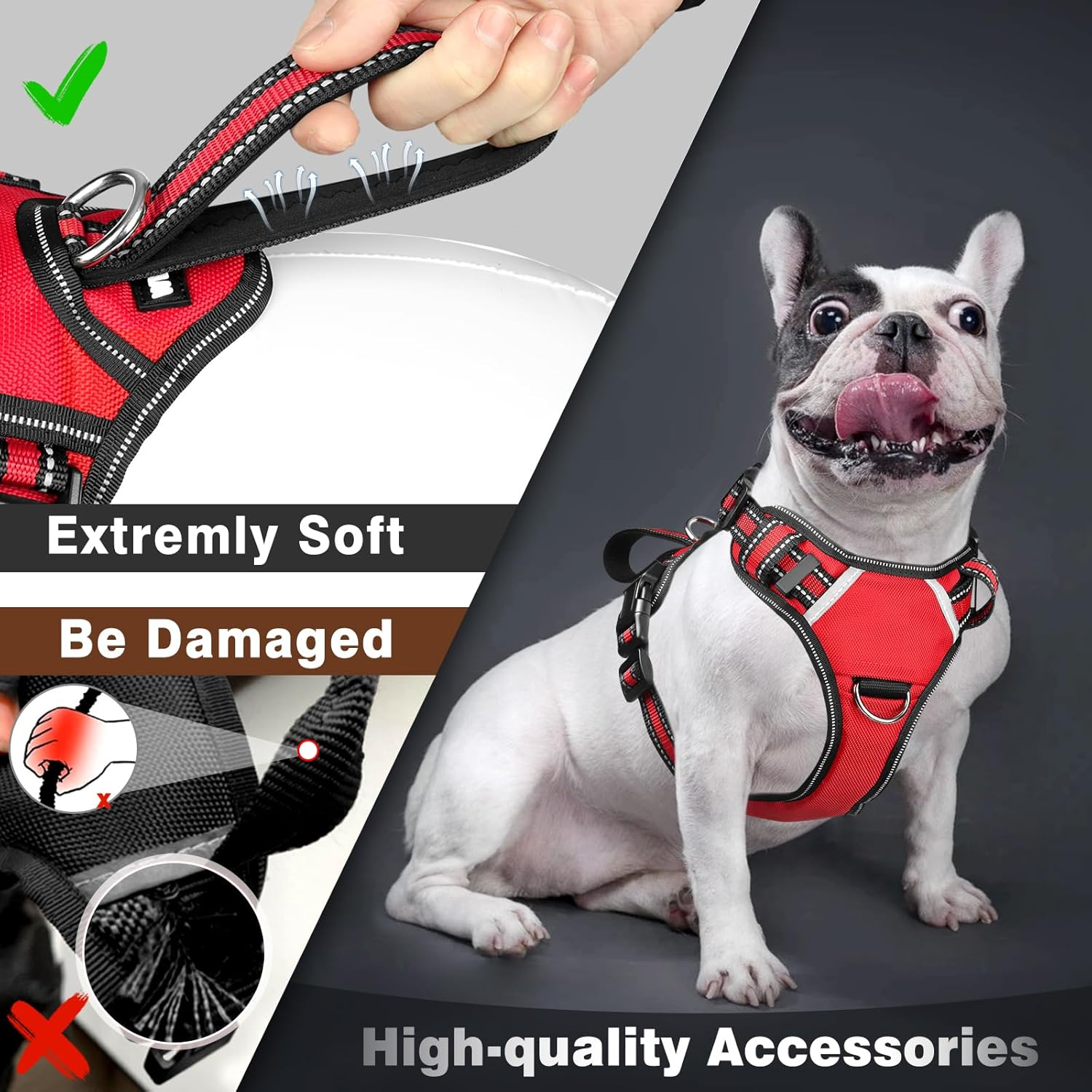 WINSEE Service Dog Vest No Pull Dog Harness with 7 Dog Patches, Reflective Pet Harness with Durable Soft Padded Handle for Training Small, Medium, Large, and Extra-Large Dogs image number 5