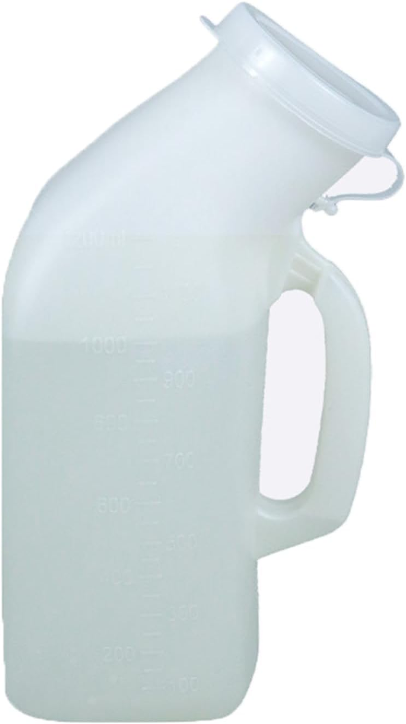 Men'S Portable Urinal with Lid 1200Ml Plastic Urine Bottle for Elderly Car Use Graduated Design No Spill Odorless Easy to Grip Lightweight Durable Nighttime Relief Urinals for Men Pee Bottle(White) image number 1