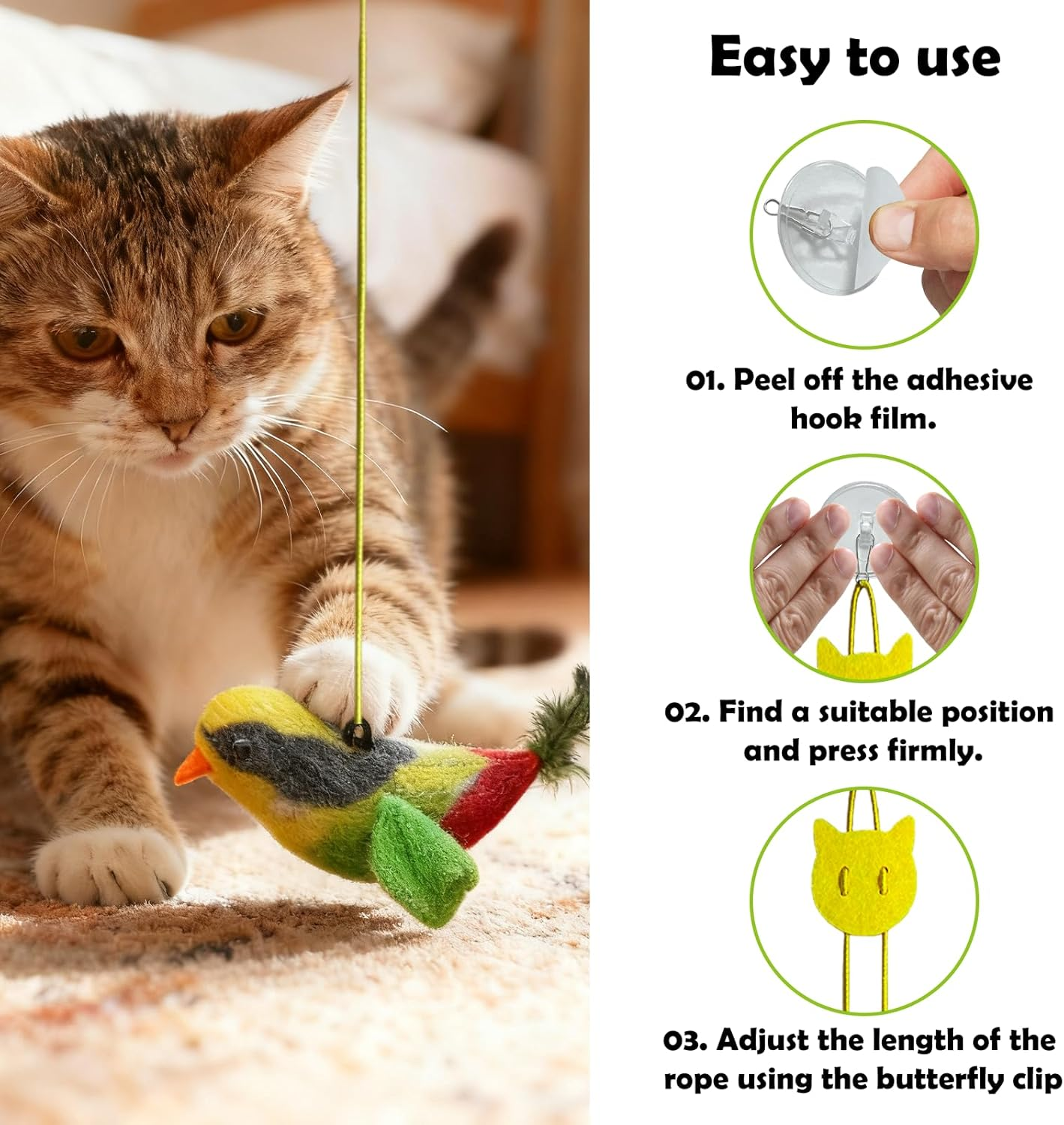 Hahago Pack of 2 Cat Toys Self-Employment Hanging Door Frame with Elastic Flutter Bird Lifelike Snipe Chirping Interactive Cat Toy with Catnip image number 2