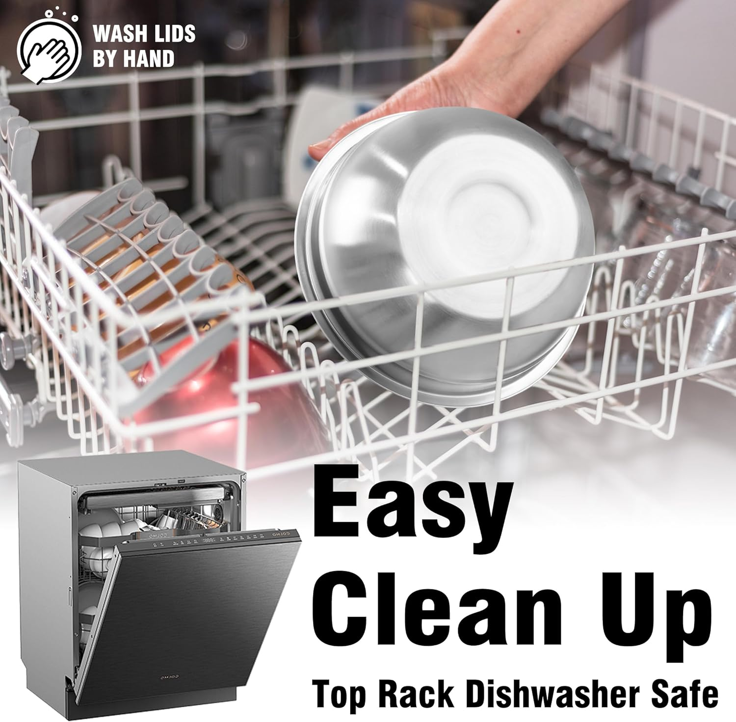 BEWOS 7-Piece Stainless Steel Mixing Bowl Set with Lids - Nesting Bowls for Space Saving, Dishwasher Safe, Sizes 0.84, 1.32, 1.80, 2.52, 4.20, 4.80, 5.40 QT for Mixing & Serving image number 4