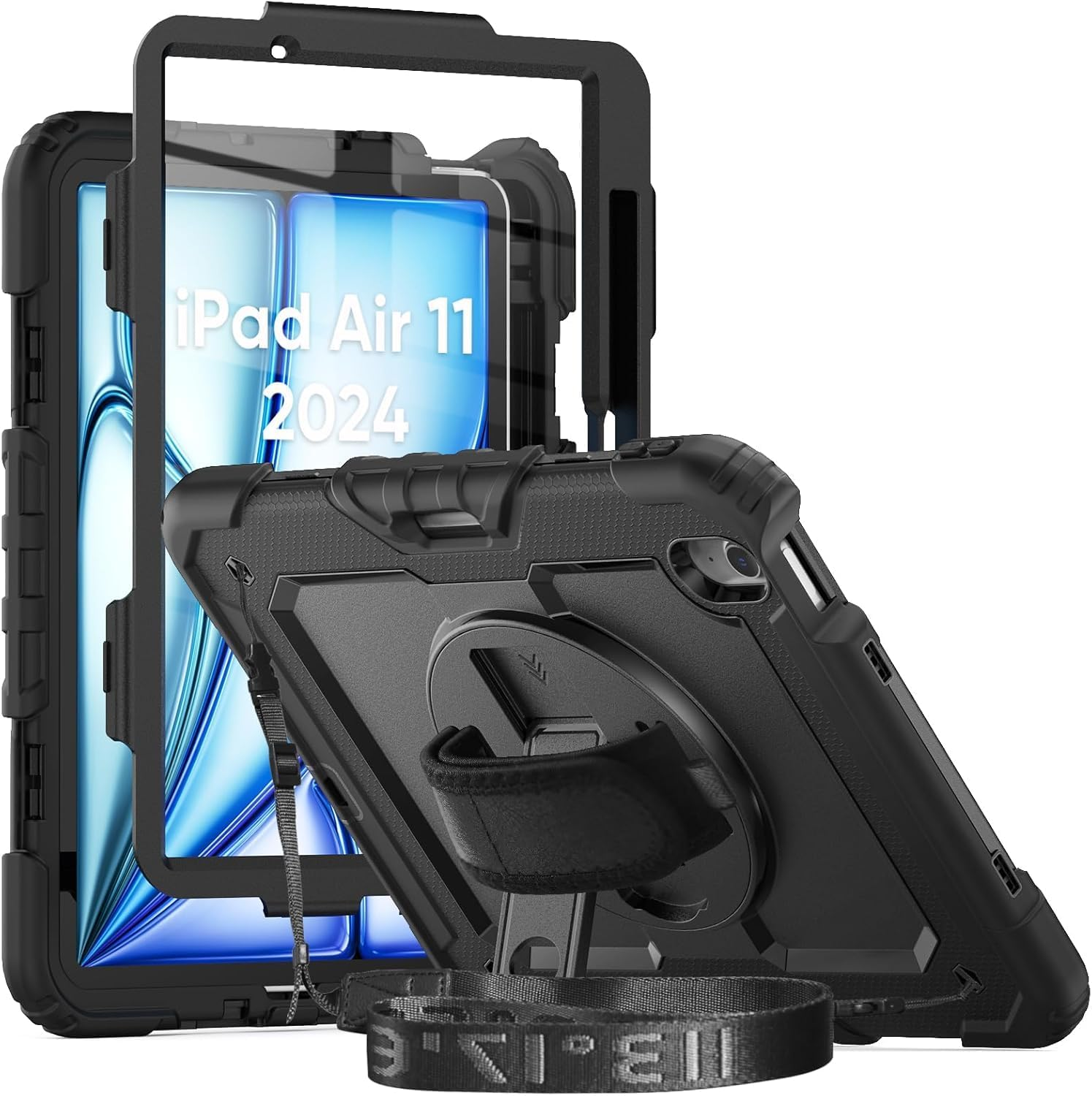 Herize Ipad 10.2 Case,Ipad 9Th/8Th/7Th Generation Cases 2021 2020 with Screen Protector, Heavy Duty Hard Durable Shockproof Protective Case Cover with Stand,Hand Strap,Shoulder Strap for Kids,Skyblue image number 2