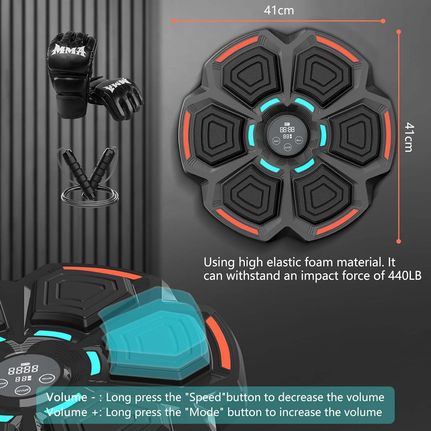 Heyolo Music Boxing Machine with Boxing Gloves, LED Electronic Wall-Mounted Boxing Punching Machine, Musical Boxing Training Machine for Adults and Kids, Workout Equipment for Home Gym image number 2