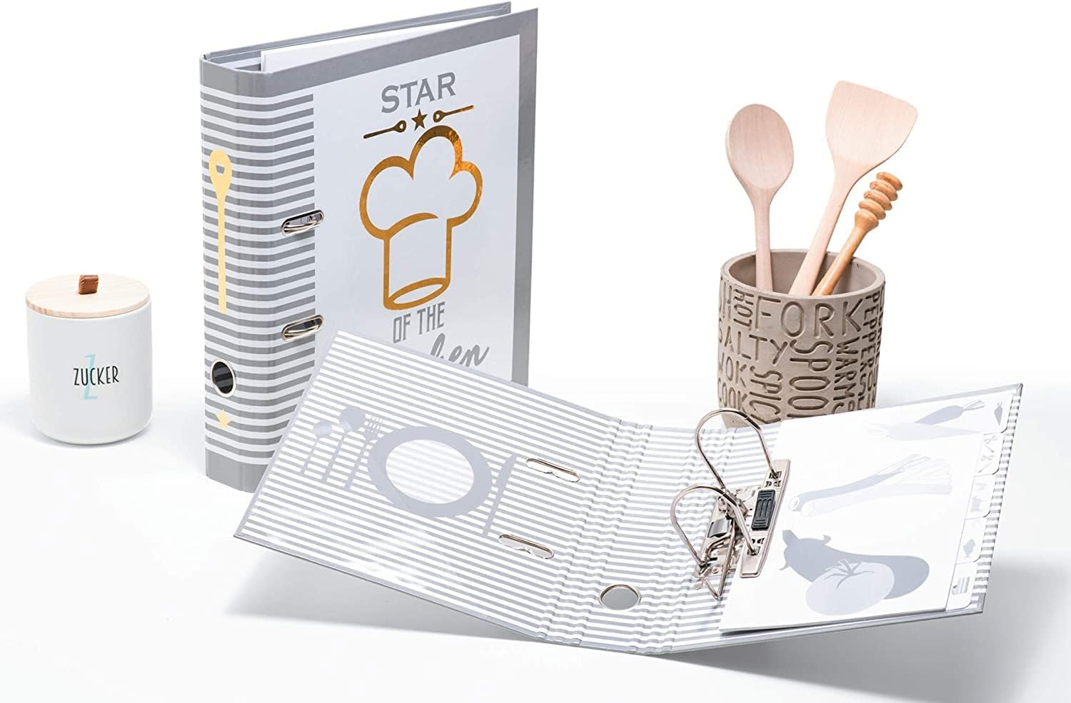 Herma 19662 Recipe Folder A4 for Writing Yourself Star of the Kitchen, 7 Cm Wide, Recipe Book with Index for Filing, Motif Ring Binder with Inner Print for Kitchen and Household for Cooking Recipes image number 1