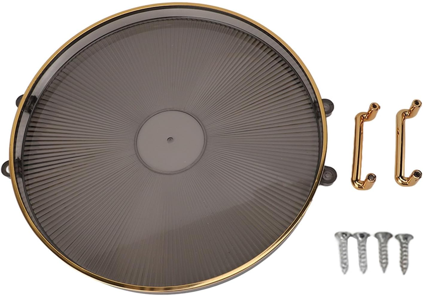 Round Decorative Tray with Gold Handles - Multi Functional Golden Rim Serving Tray for Fruit Desserts, round Tray with Gold Handle (Smoke Gray)